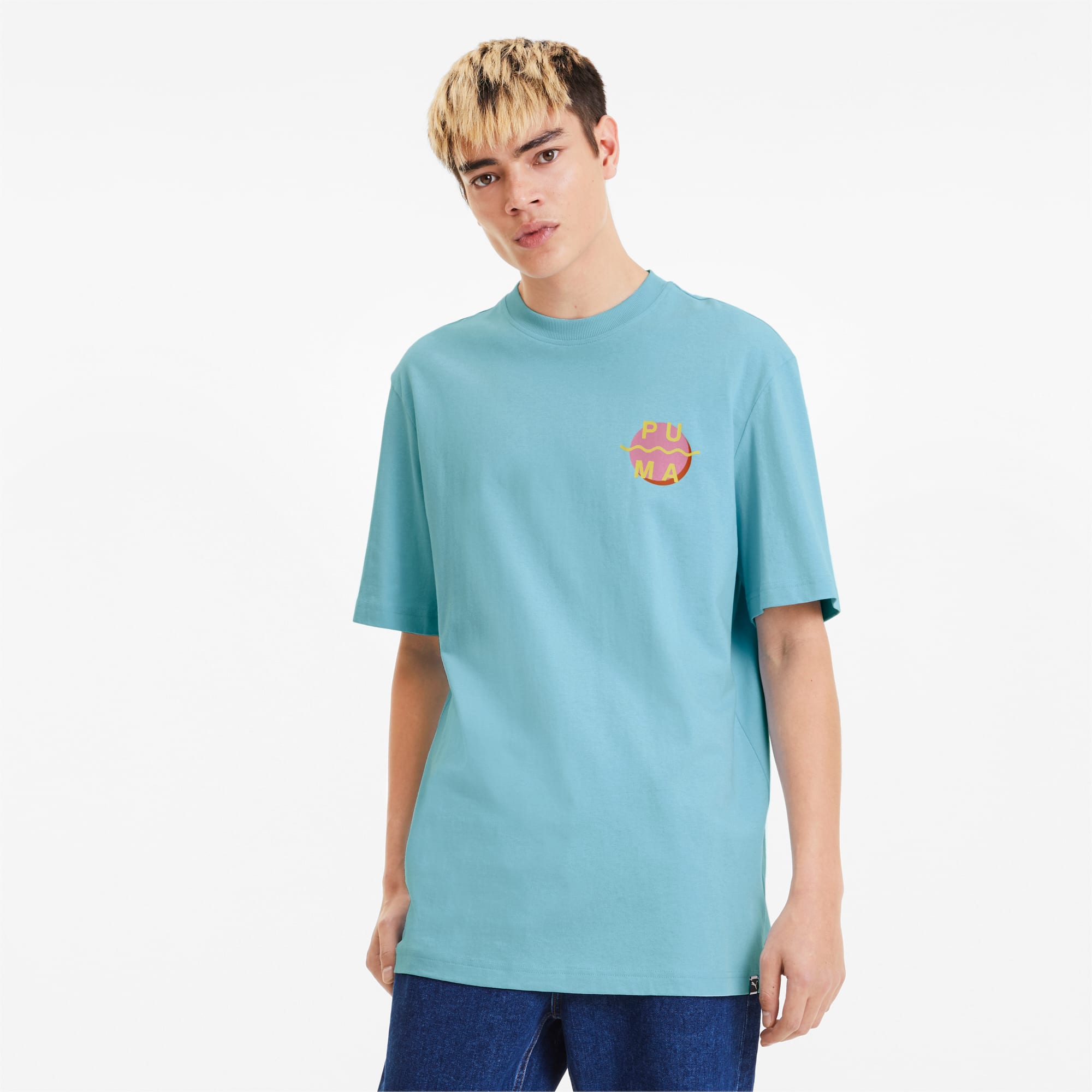Downtown Men's Graphic Tee, Aquamarine, large-SEA