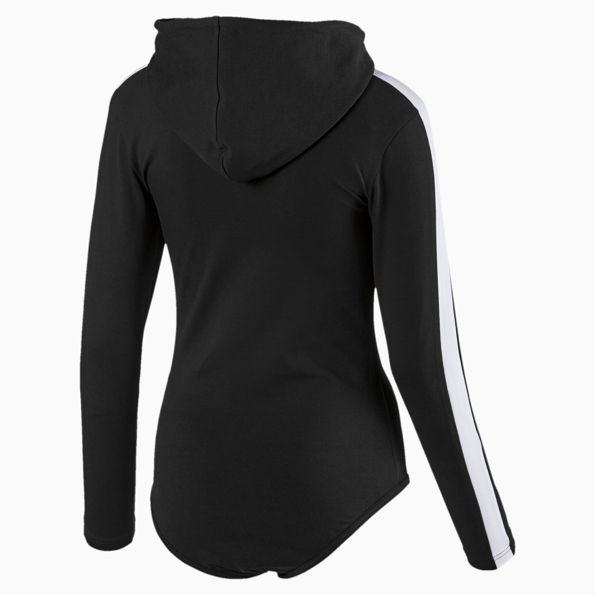 Cosmogonie Exclusive long sleeve zip front hooded bodysuit in black - BLACK