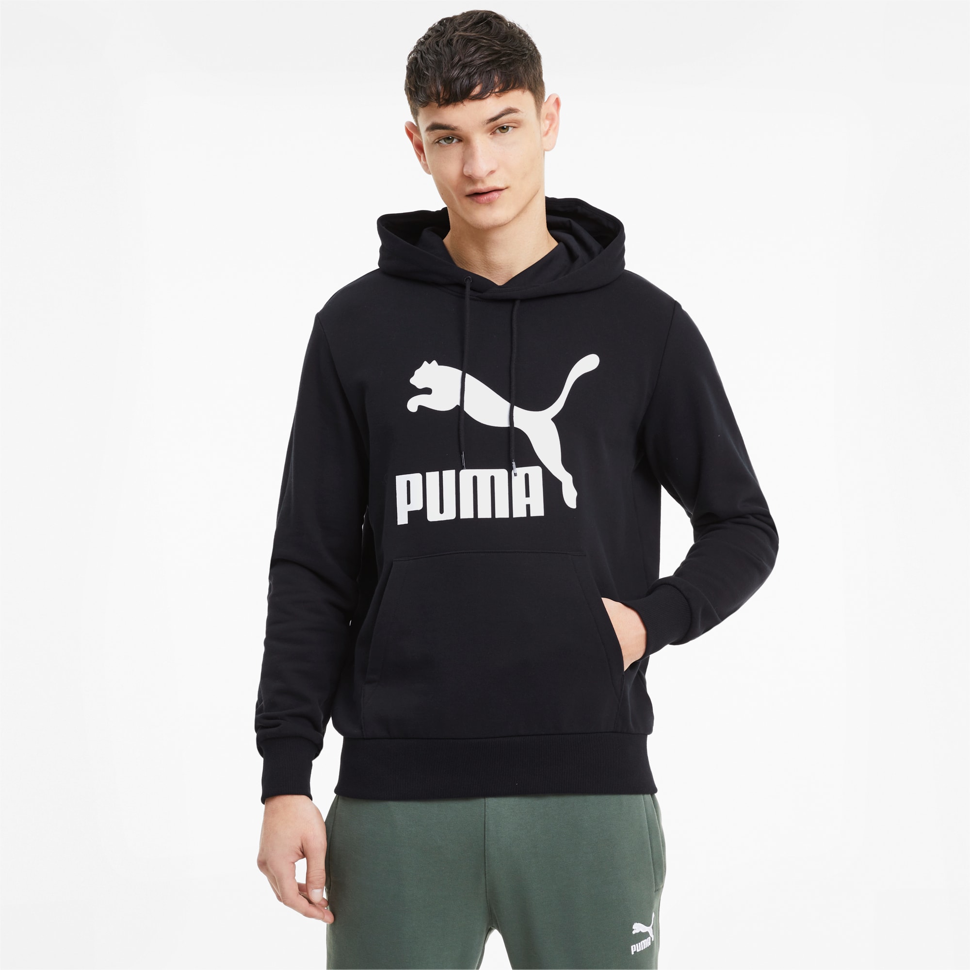 puma grey archive logo printed hooded sweatshirt