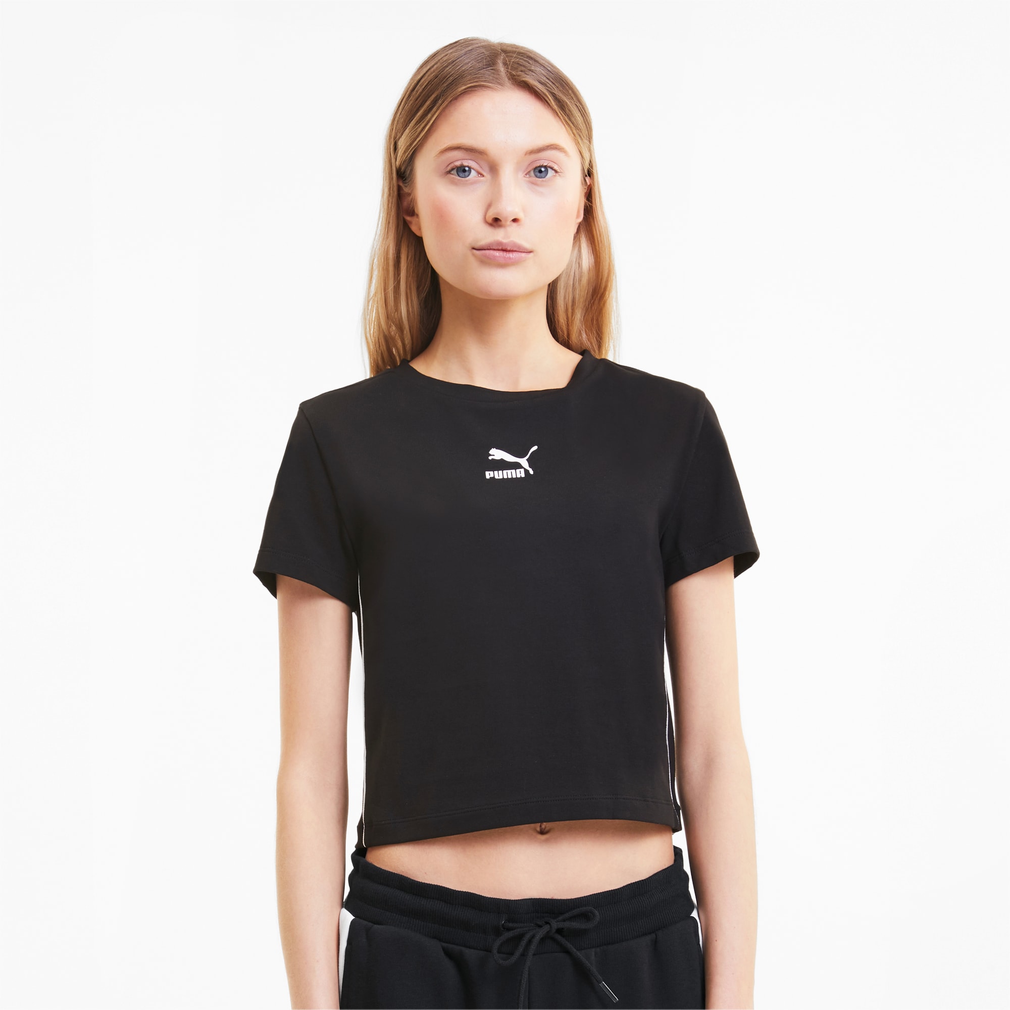 Puma公式 Classics ウィメンズ T7 クロップ タイト トップ レディース Puma Black プーマ Tシャツ トップス プーマ