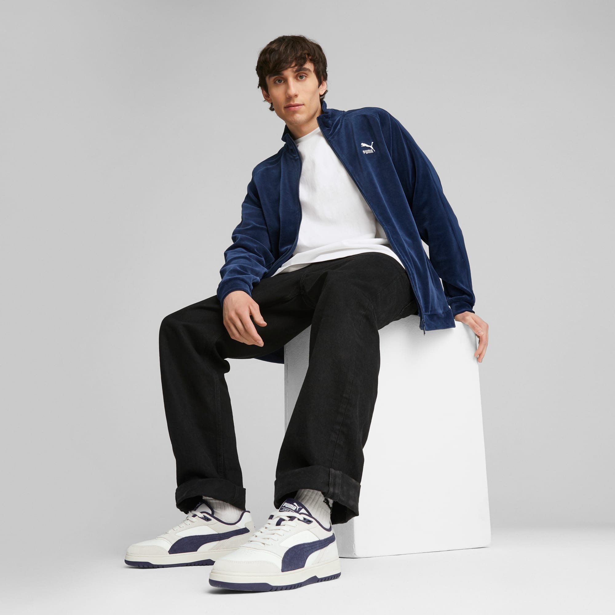 T7 Men s Velour Track Jacket Persian Blue PUMA Shoes PUMA