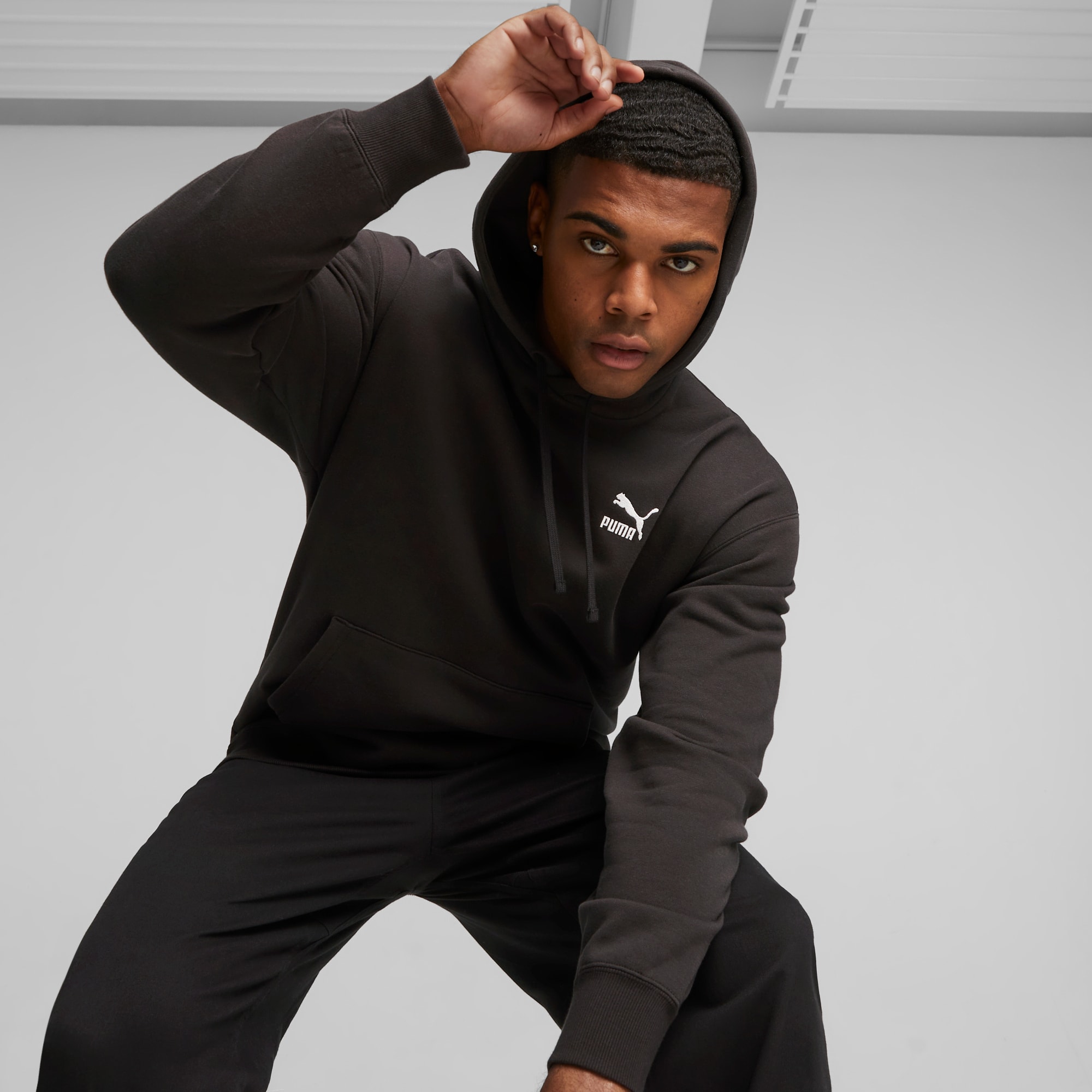 Puma mens essentials fleece hoodie black hot sale
