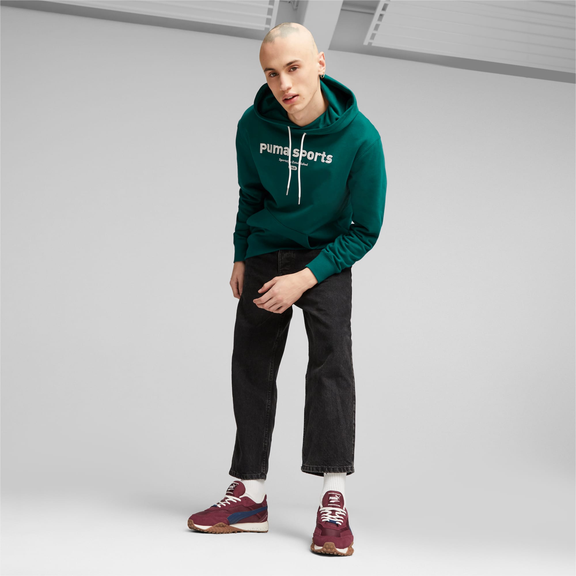 Mens green puma hoodie top