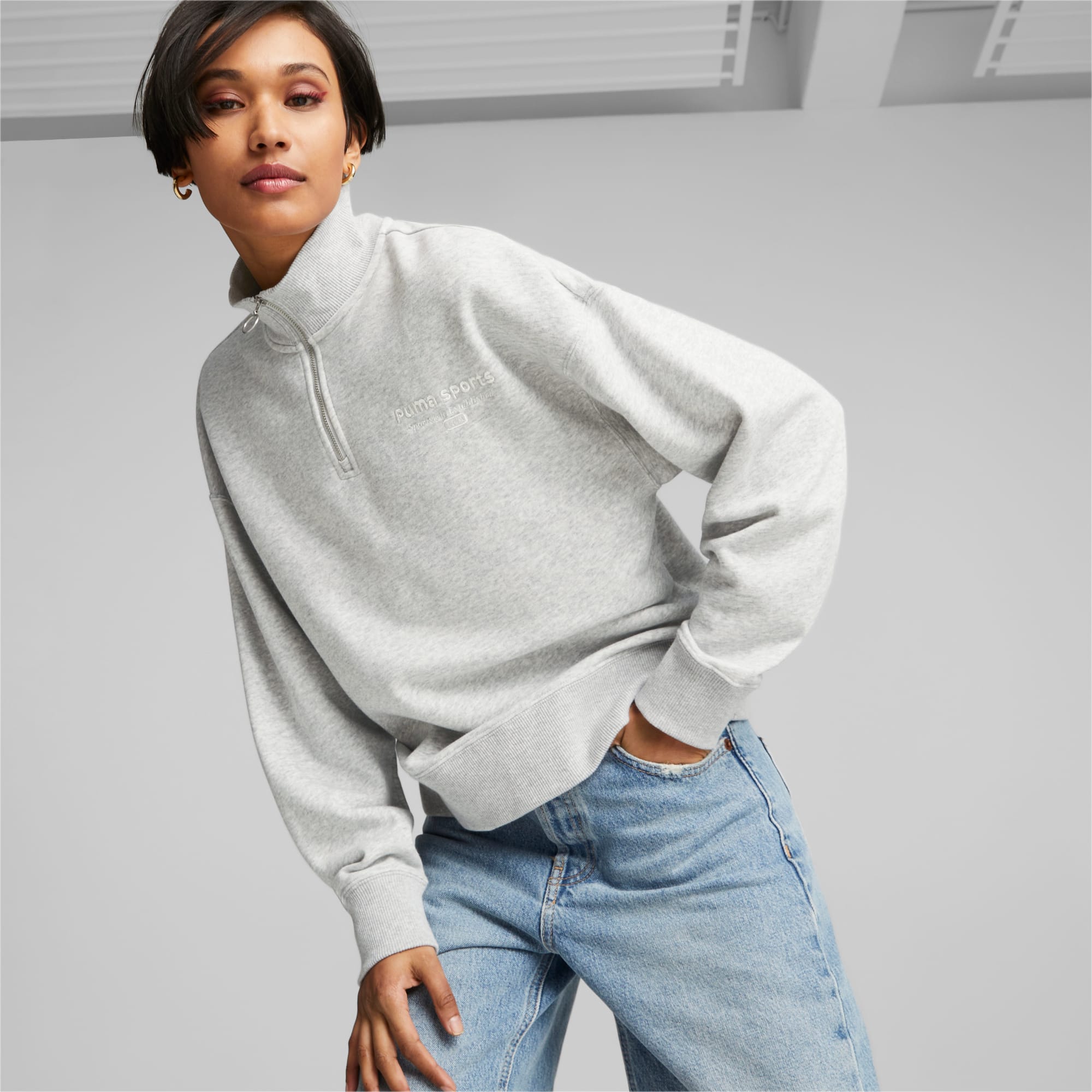 Felpa con cappuccio e mezza zip PUMA TEAM da donna