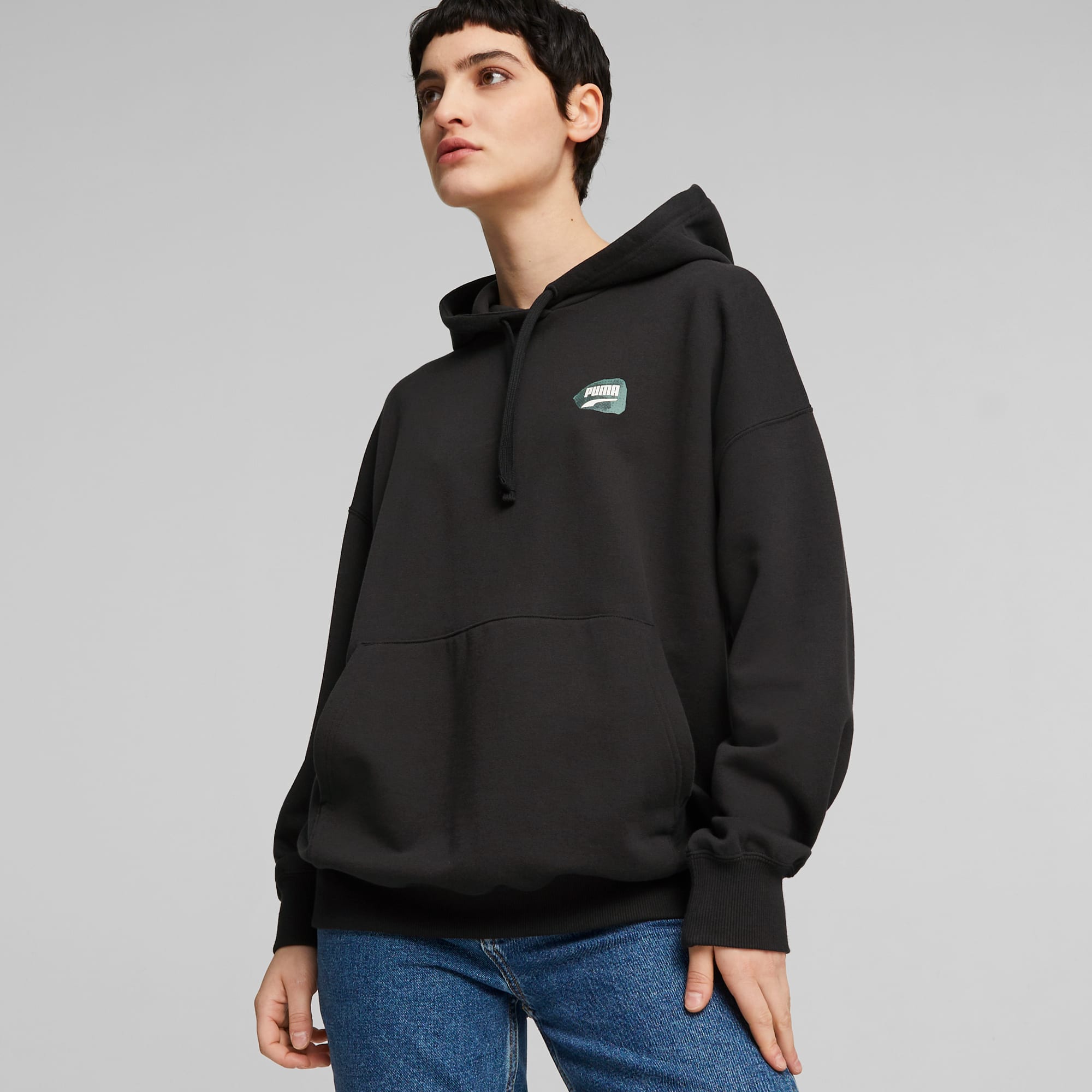 Oversized Fleece Hoodie - Black - Ladies