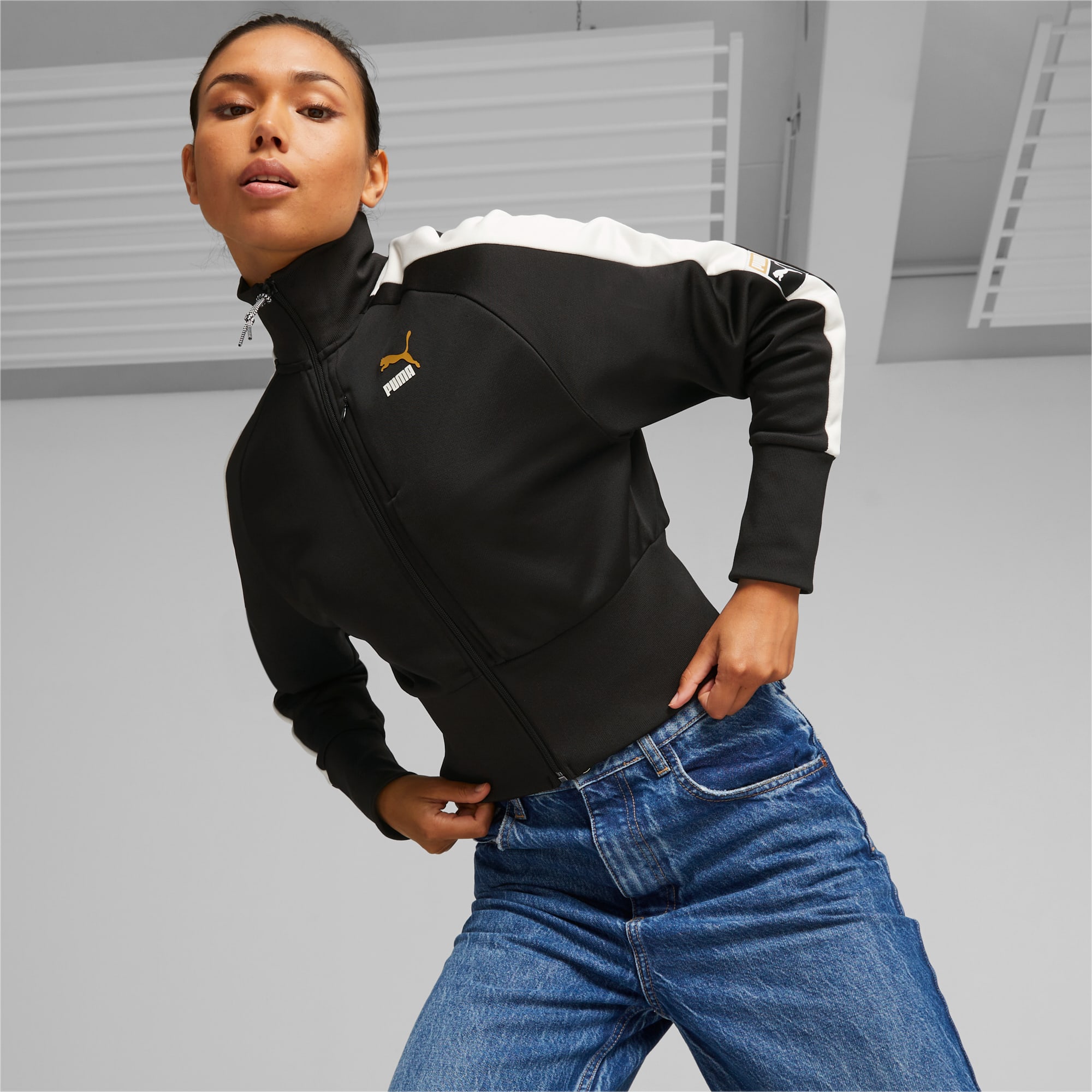 Puma off the shoulder t7 jacket sale