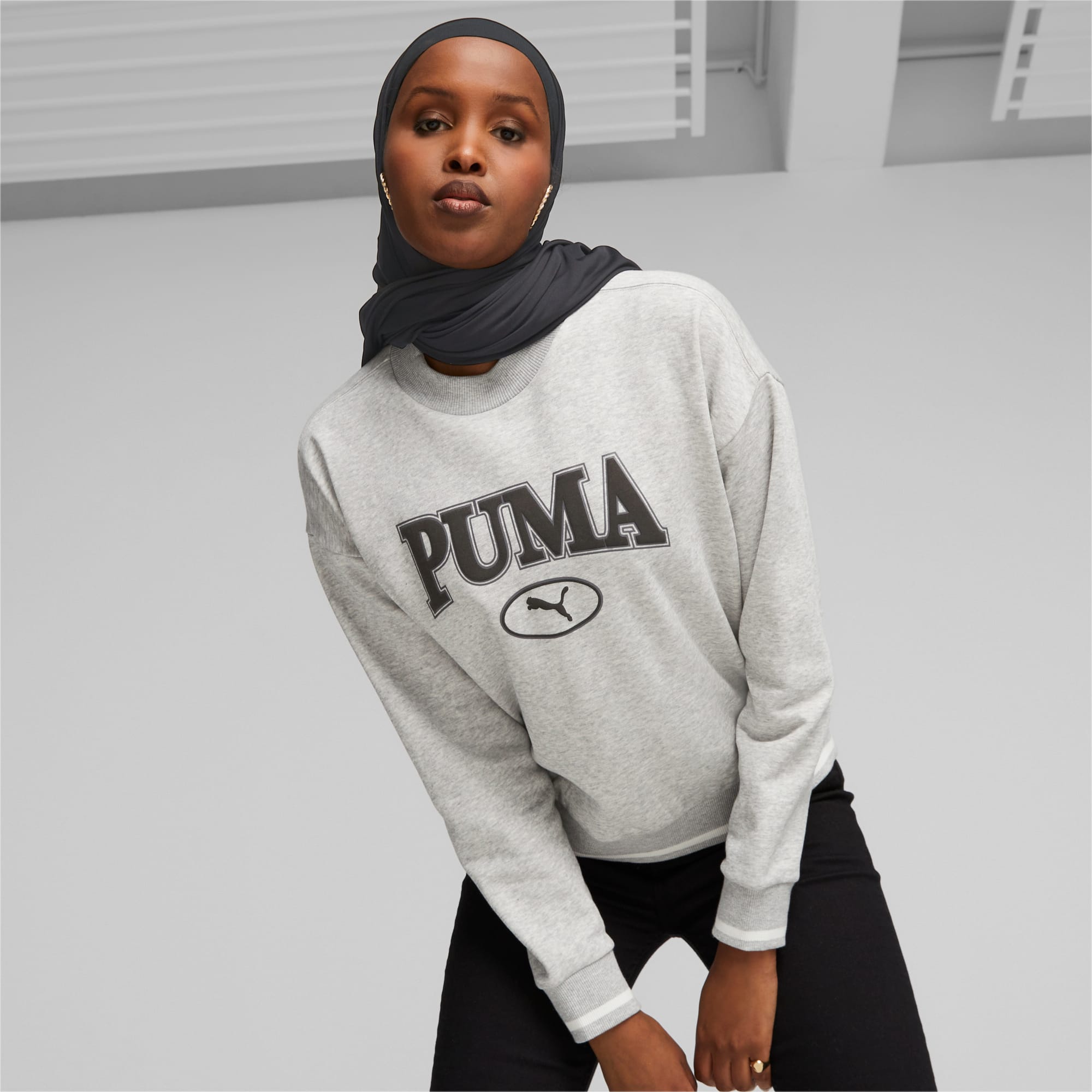 PUMA Women's Essentials Logo Crew Fleece Dress, Light Gray Heather