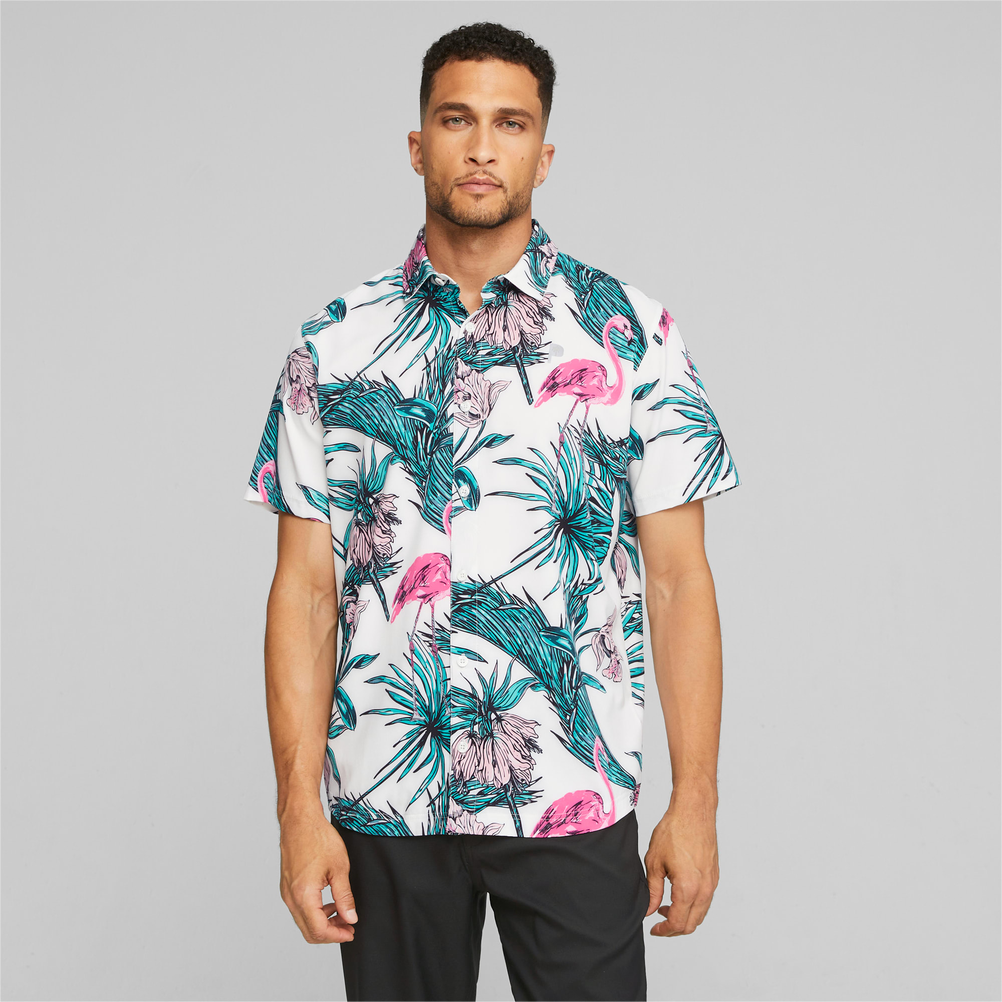 Camisa de golf de botones PUMA x PALM TREE CREW para hombre, pink