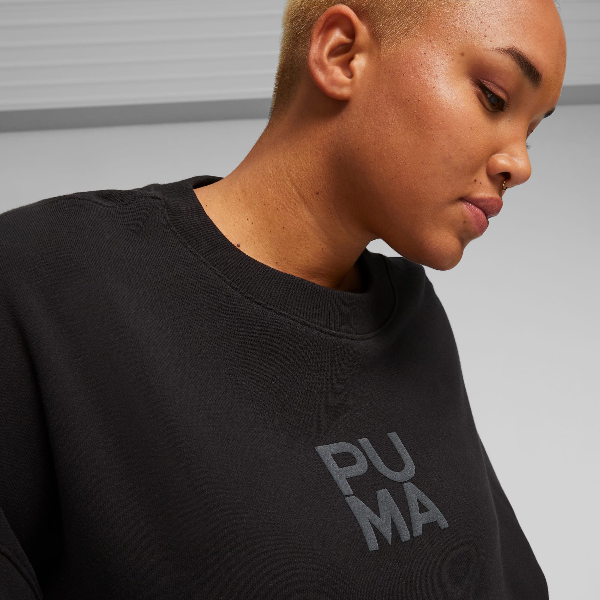 Puma exclusive oversized organic cotton rainbow sweatshirt in black hotsell