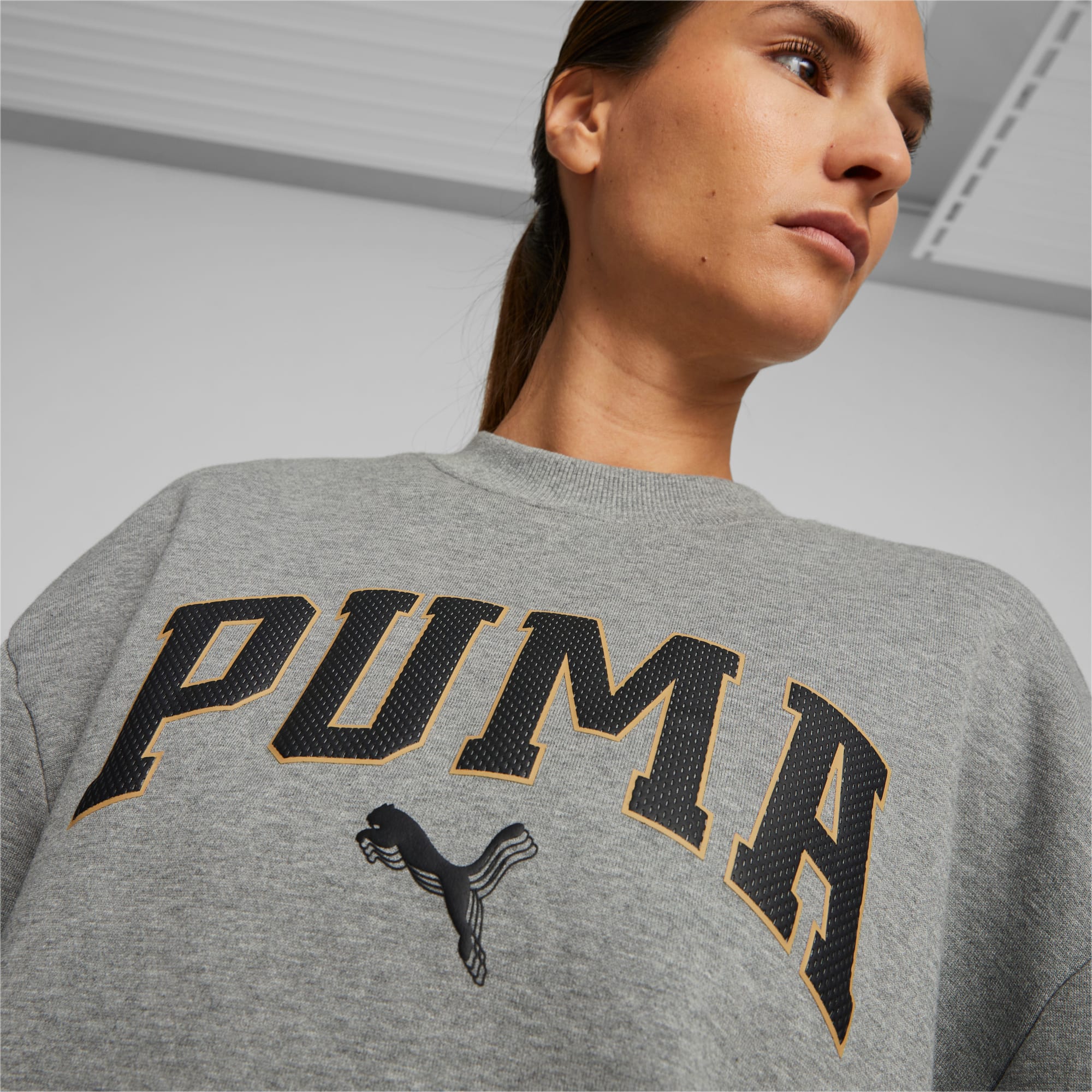 Gold Standard Women's Basketball Sweatshirt | Medium Gray Heather | PUMA  Shoes | PUMA