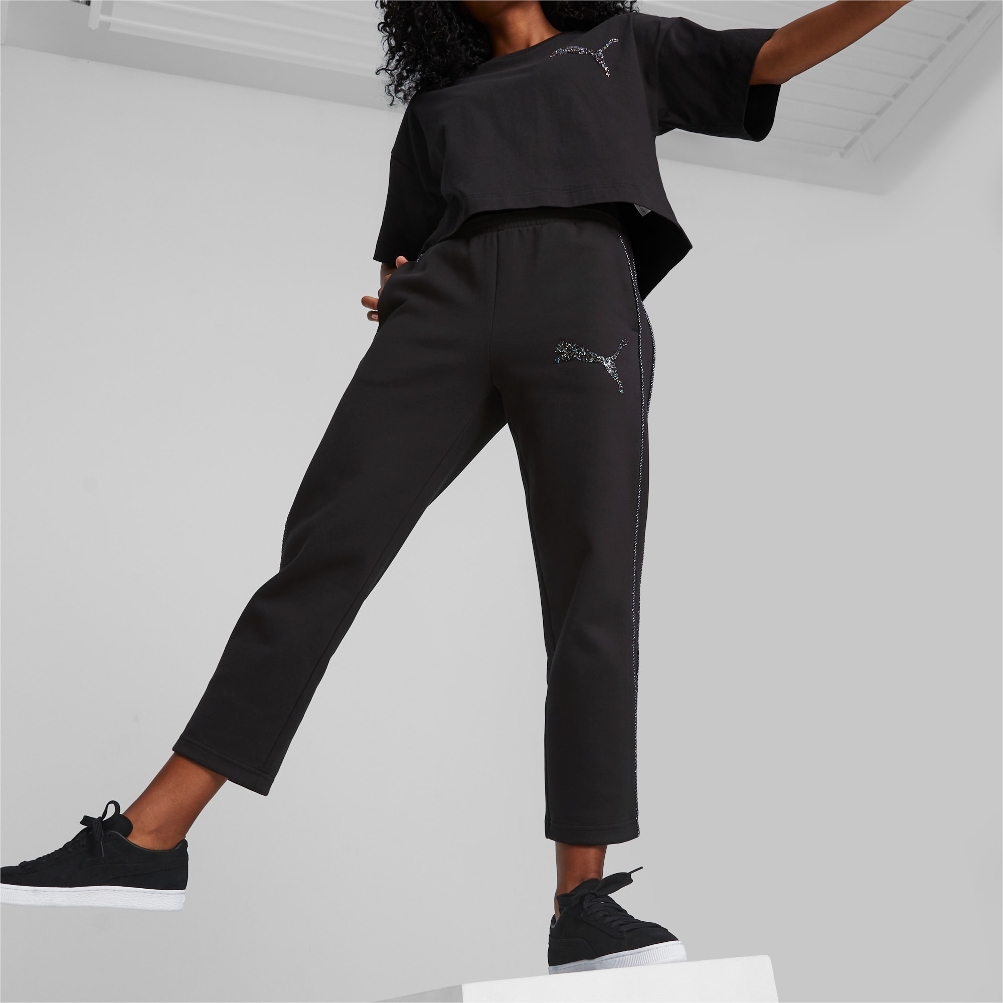 Puma black polyester lycra trackpants hot sale