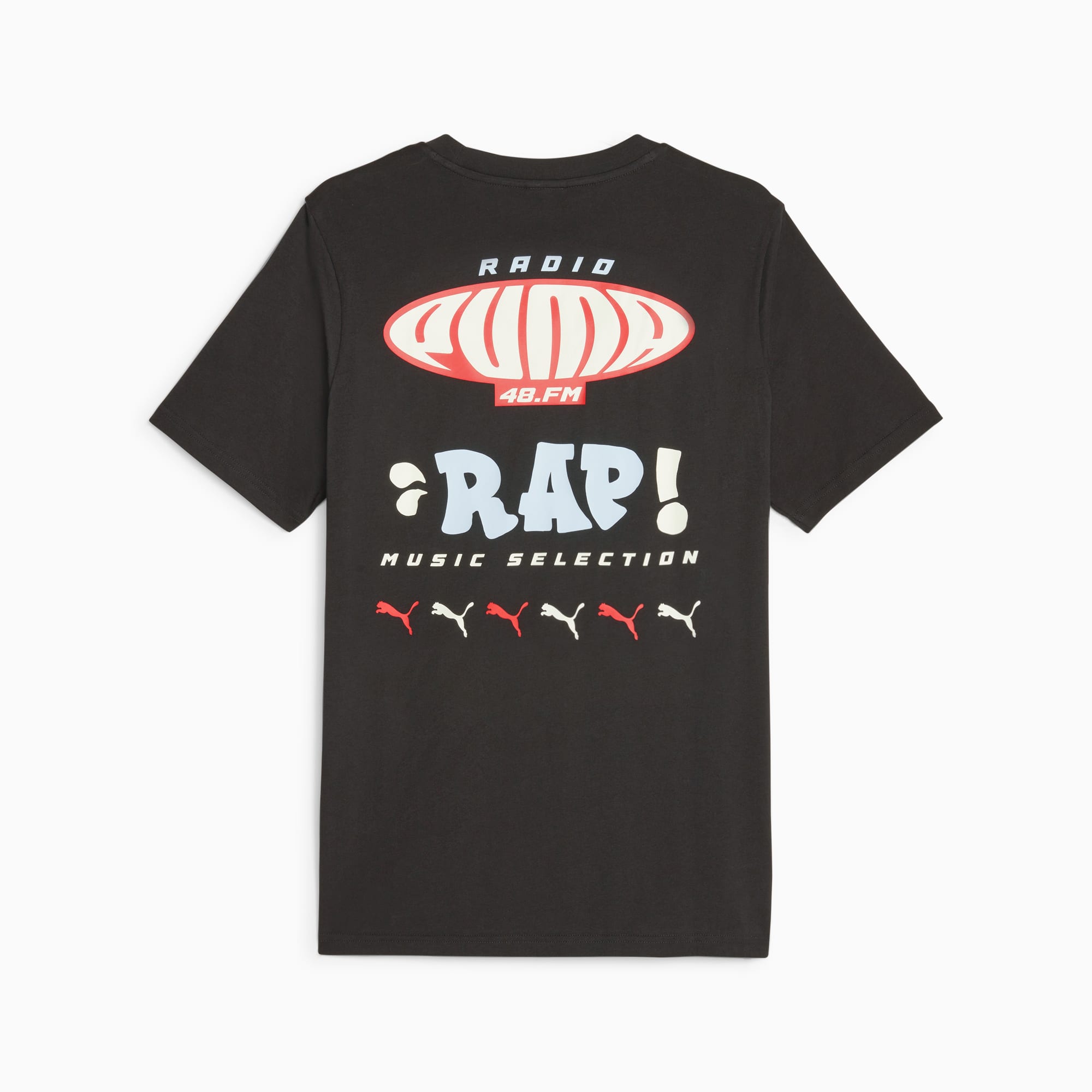 red white and grey graphic tee