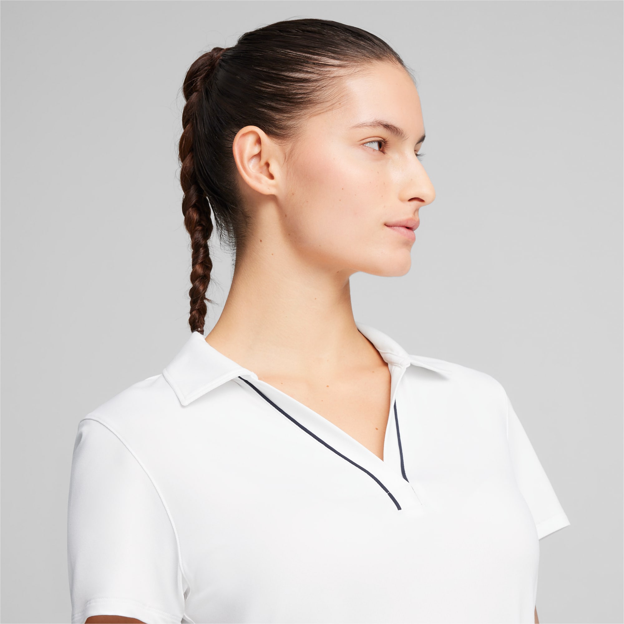 Cloudspun Piped Short Sleeved Women s Golf Polo White Glow PUMA Golf PUMA