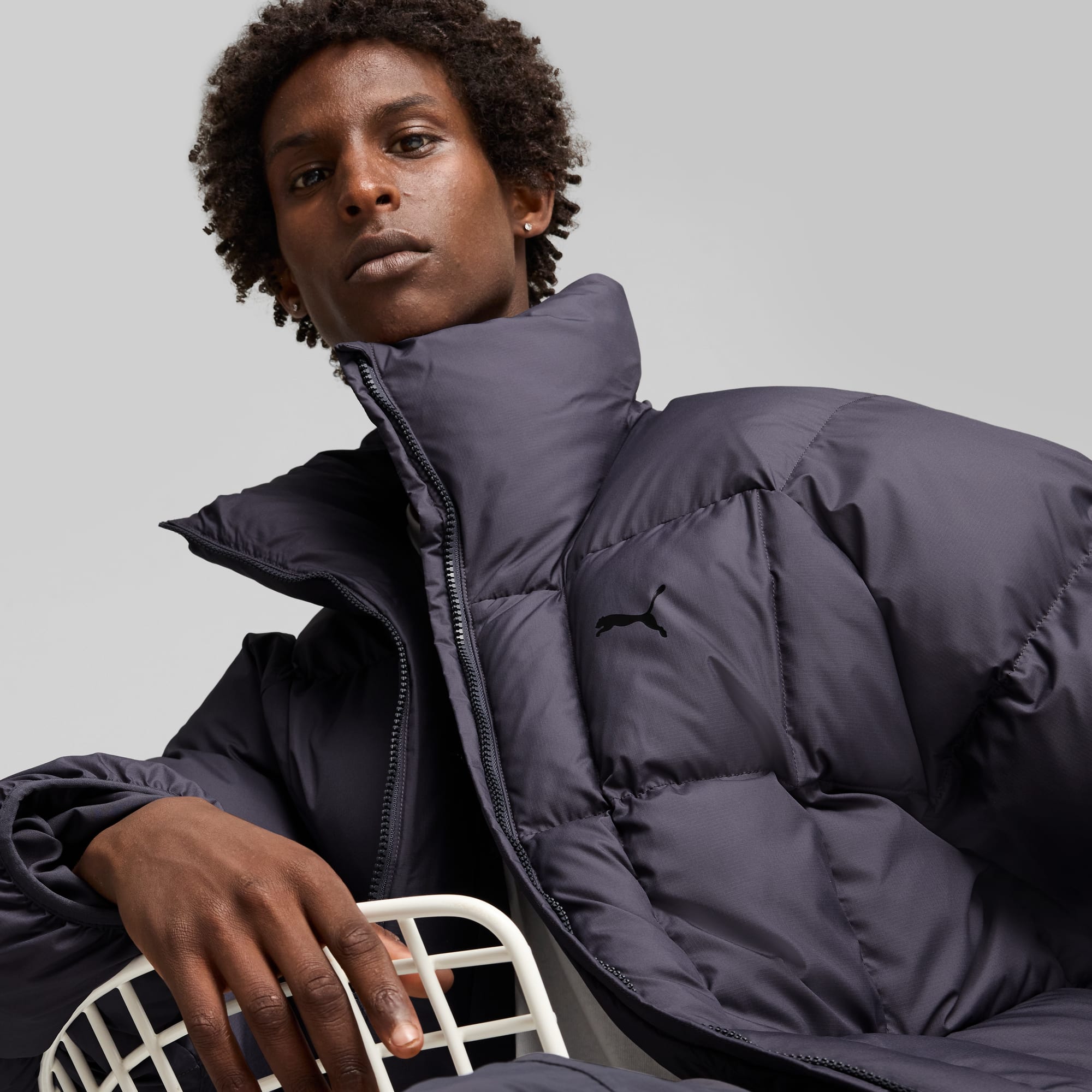 Grey puffer jacket men store