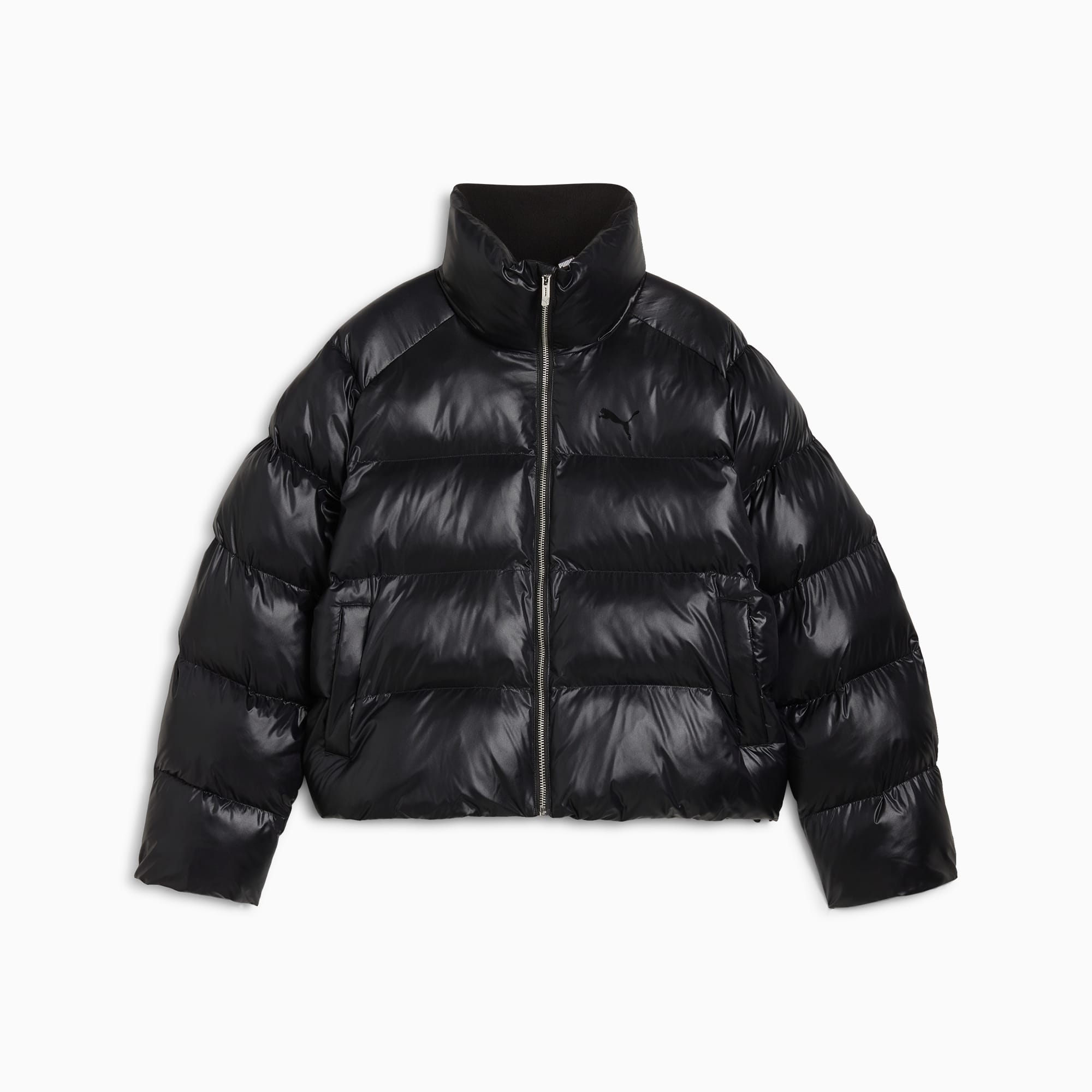 High shine black puffer jacket hotsell
