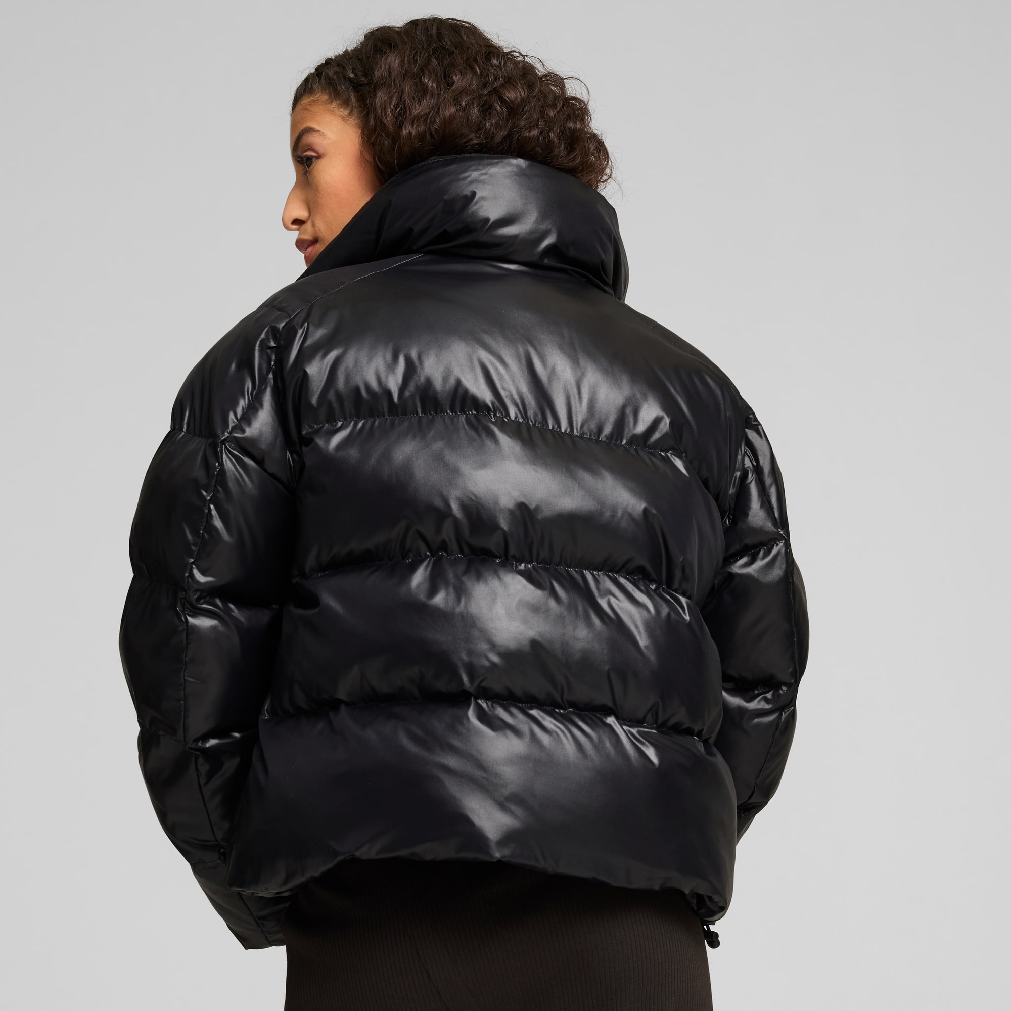 Black shiny puffer jacket women outlet