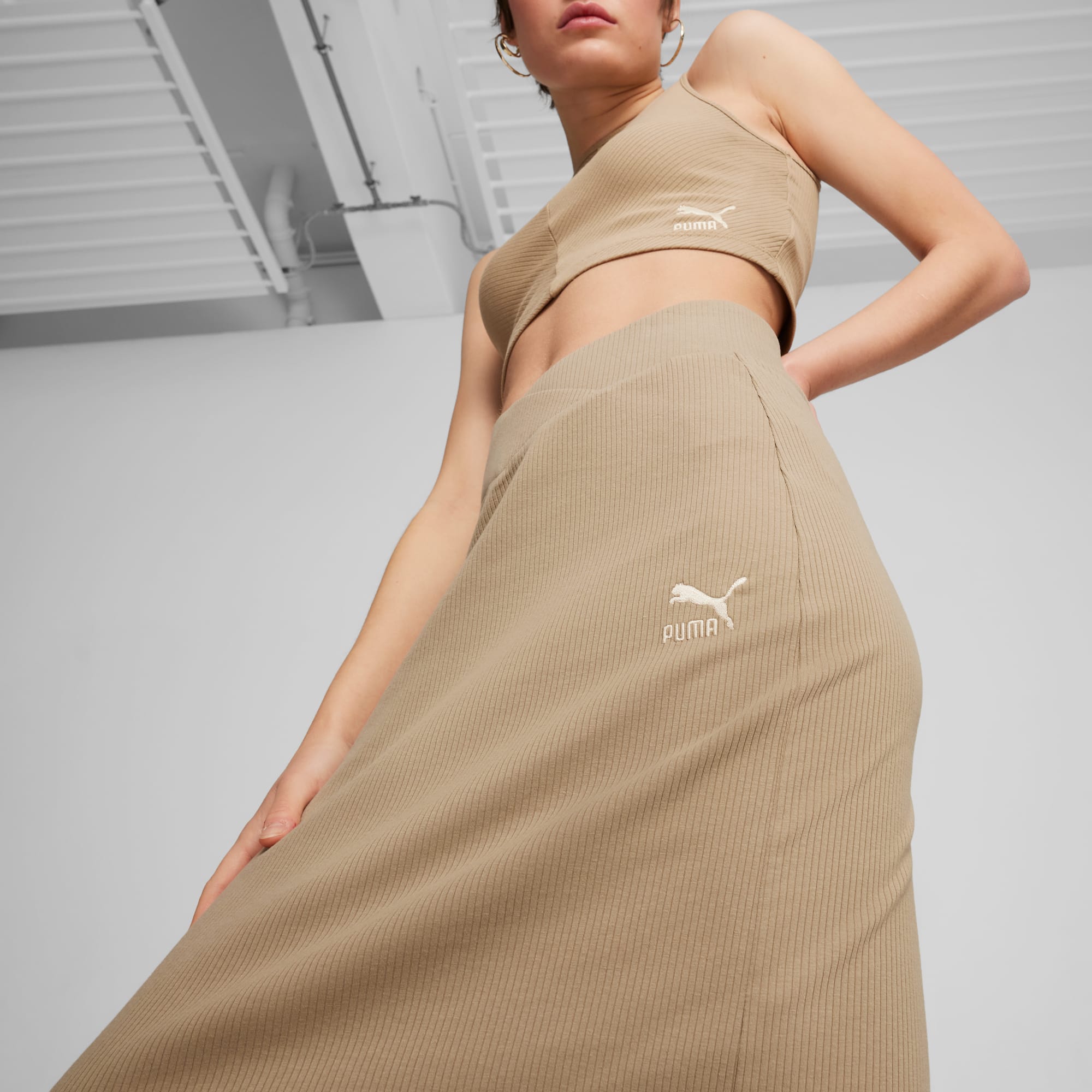 Puma Classics Women s Ribbed Midi Skirt Oak Branch M