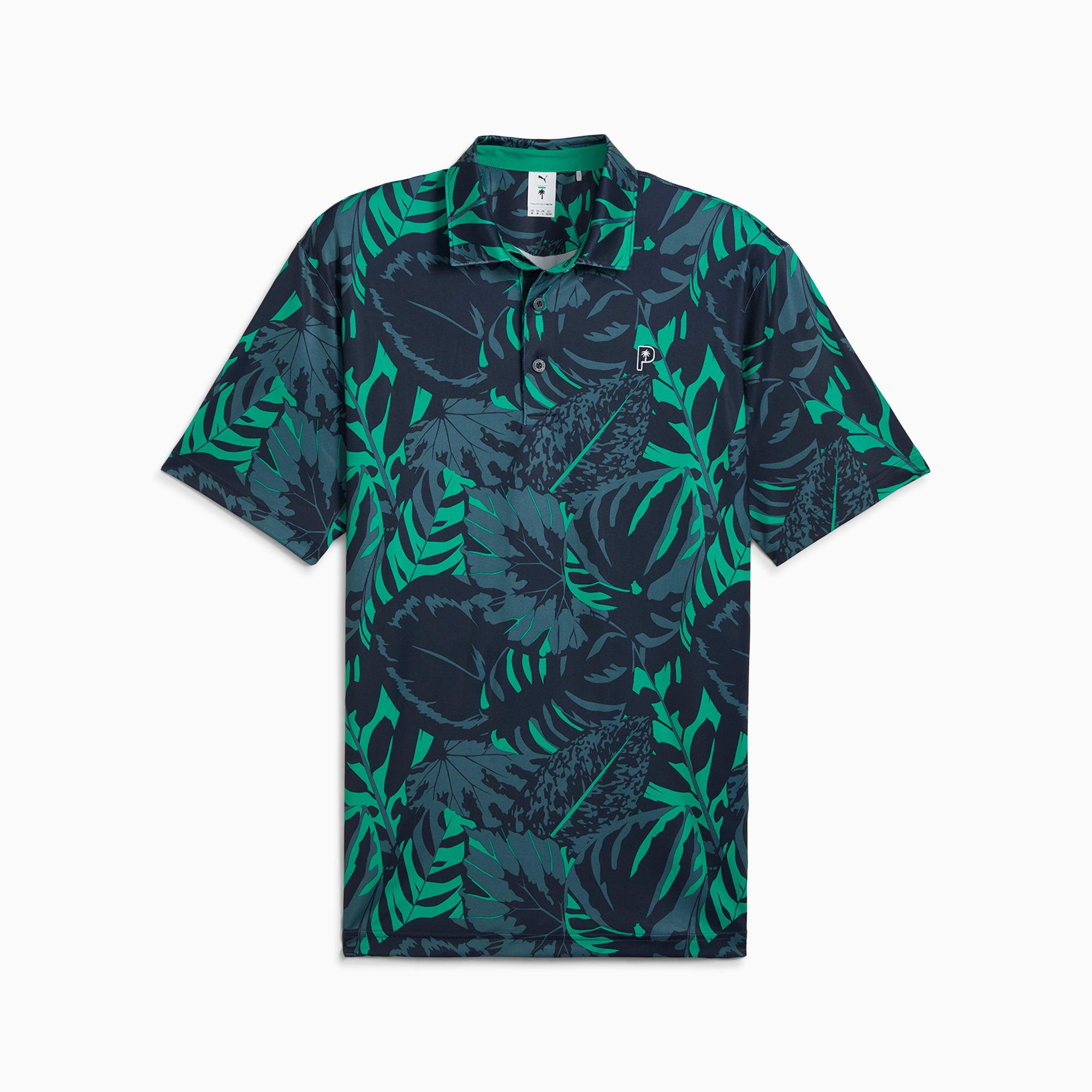 PUMA x PALM TREE CREW Palm Glitch Polo Top Men, Deep Navy-Sparkling Green, large-SEA