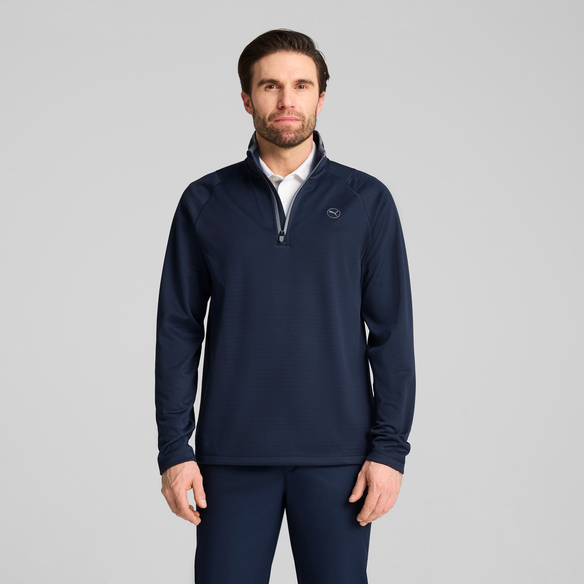 Waffle Fleece Golf Quarter-Zip Men, Deep Navy, large
