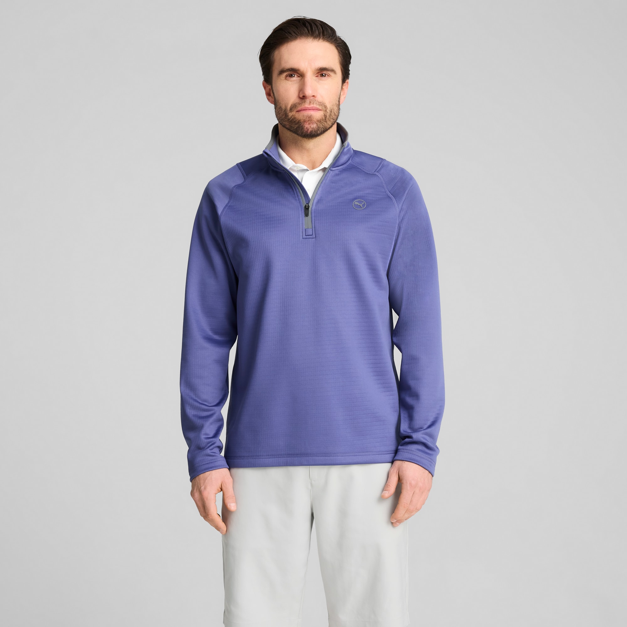 Wafelfleece golftop met kwartrits voor heren, Blue Crystal, large