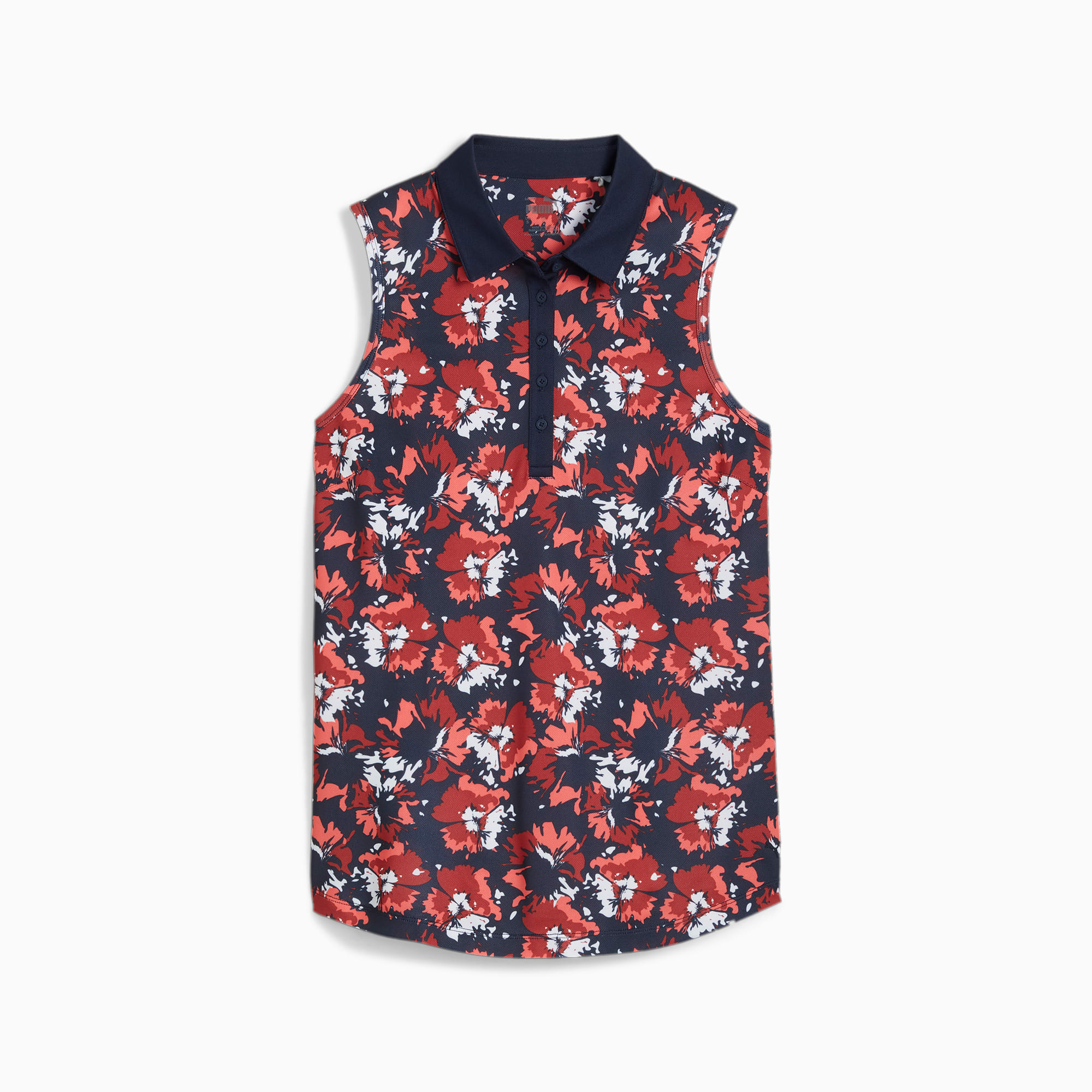 Pique Borrego Sleeveless Golf Polo Women, Deep Navy-Salmon, large-SEA