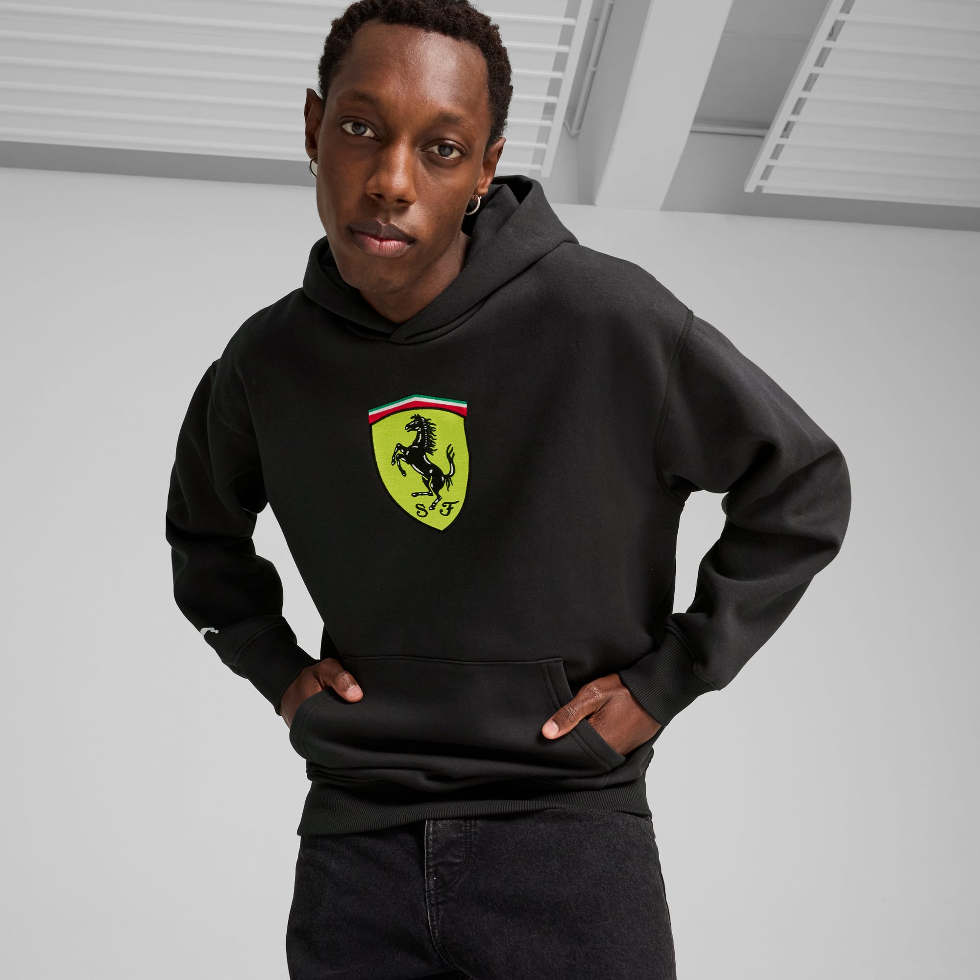 PUMA Scuderia Ferrari Race Big Shield Hoodie Men s Black Size L