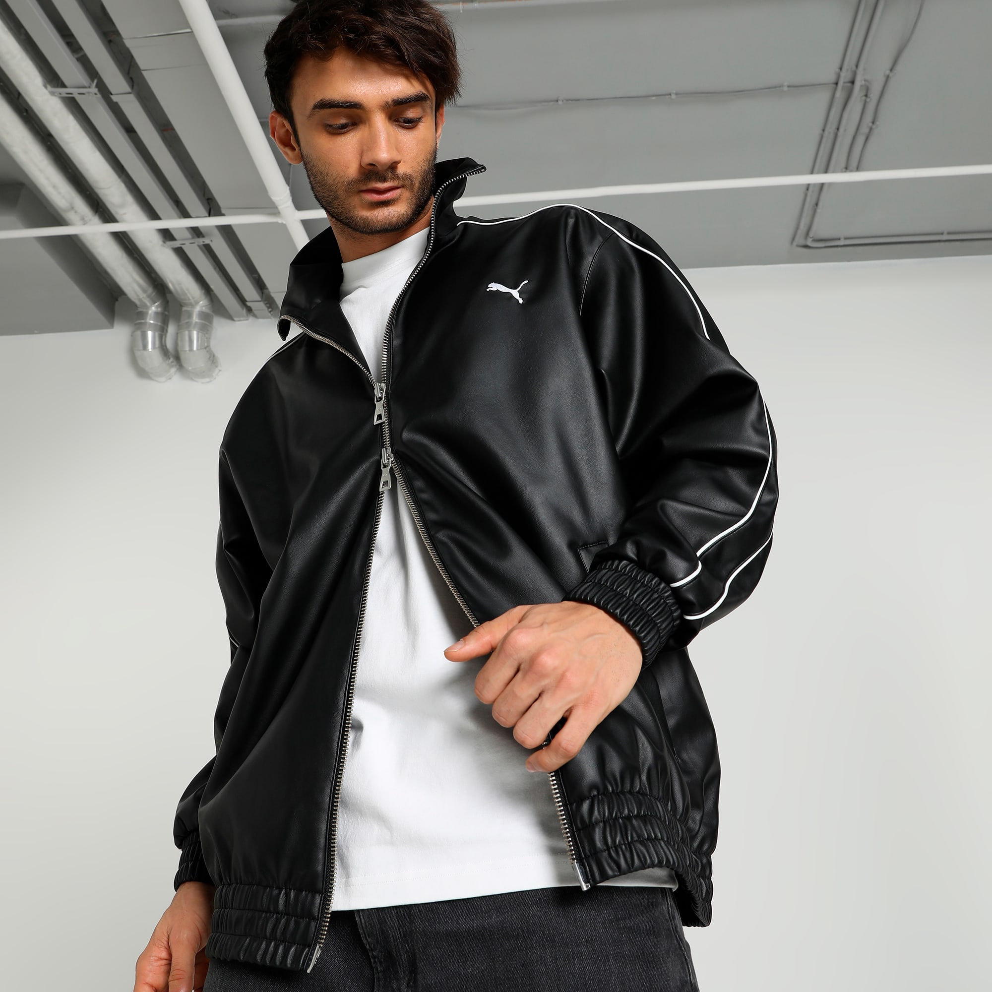 Puma leather jacket mens shop
