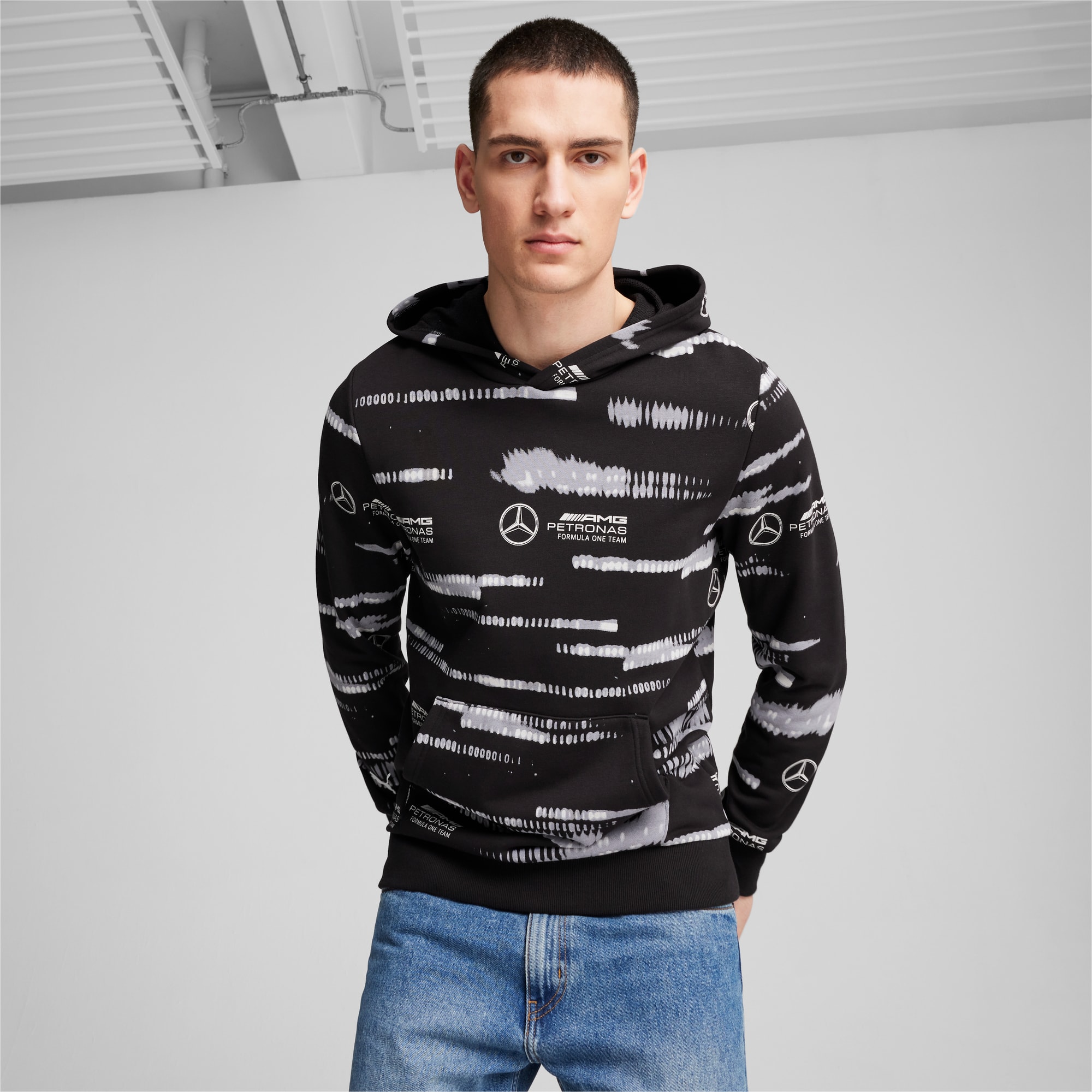 Mercedes AMG Petronas F1 All Over Print Logo Hoodie Men