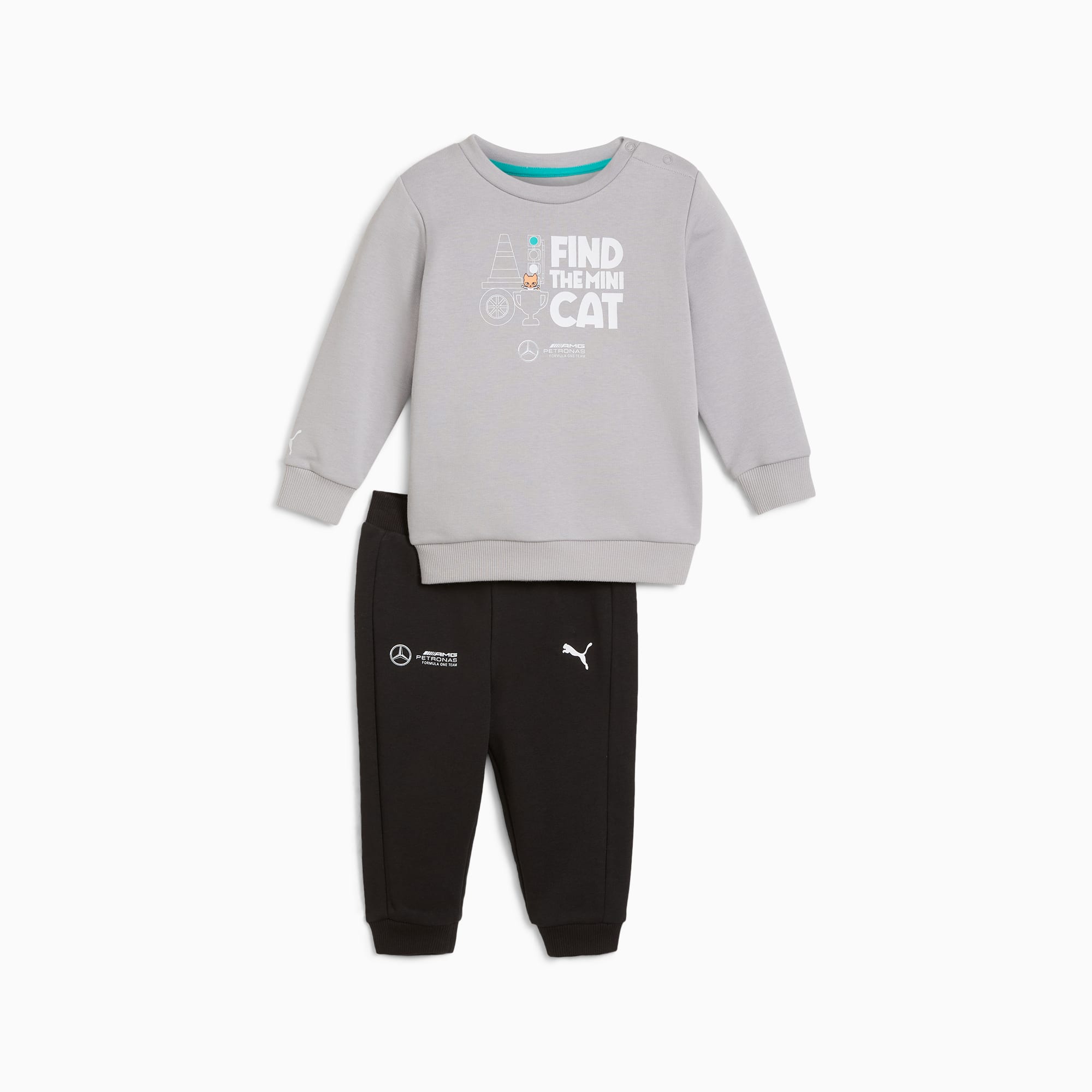 Puma Mercedes AMG Petronas F1 2 Piece Toddlers Crew Joggers Set Team Silver 3T