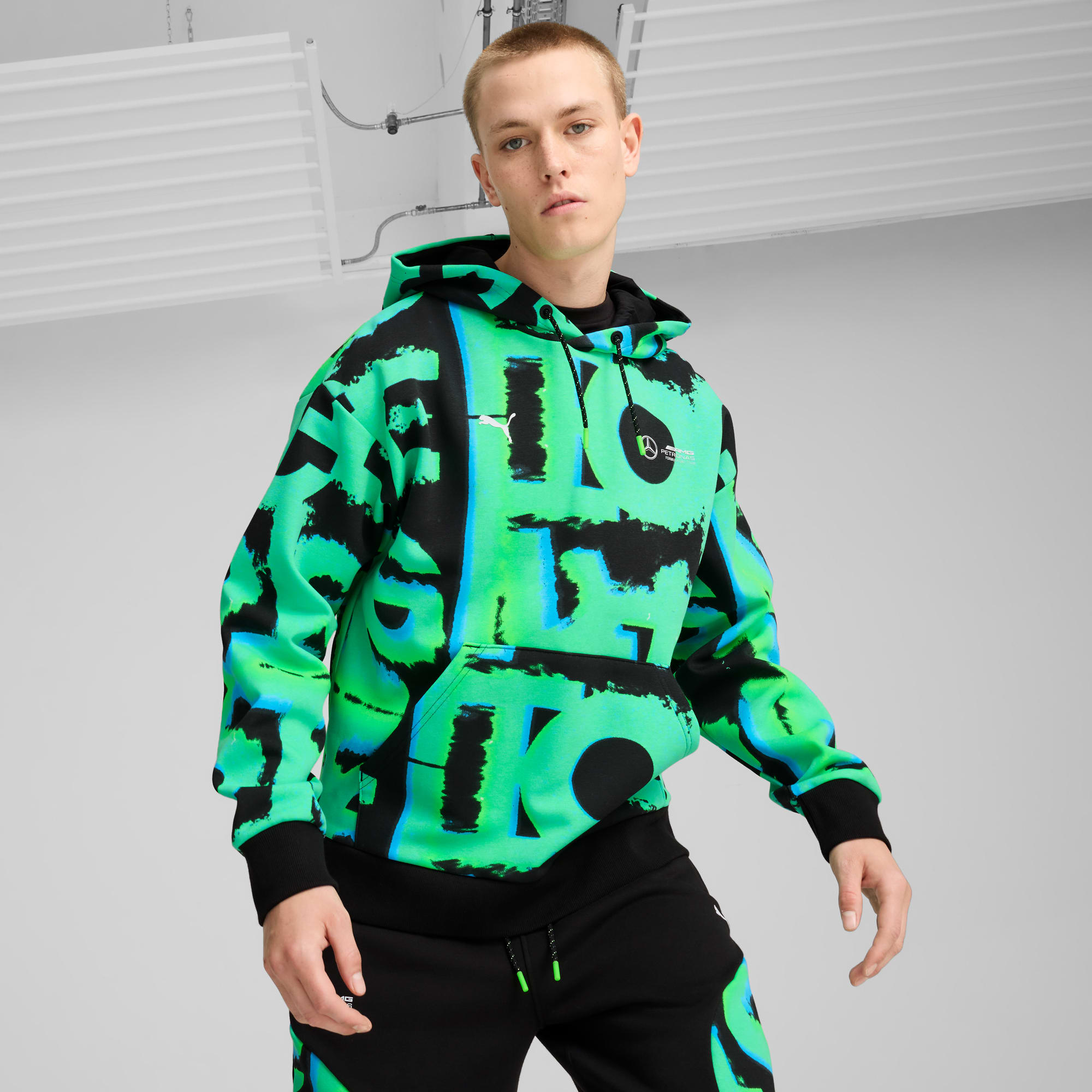 Mercedes AMG Petronas F1 Neon Energy All Over Print Hoodie Men