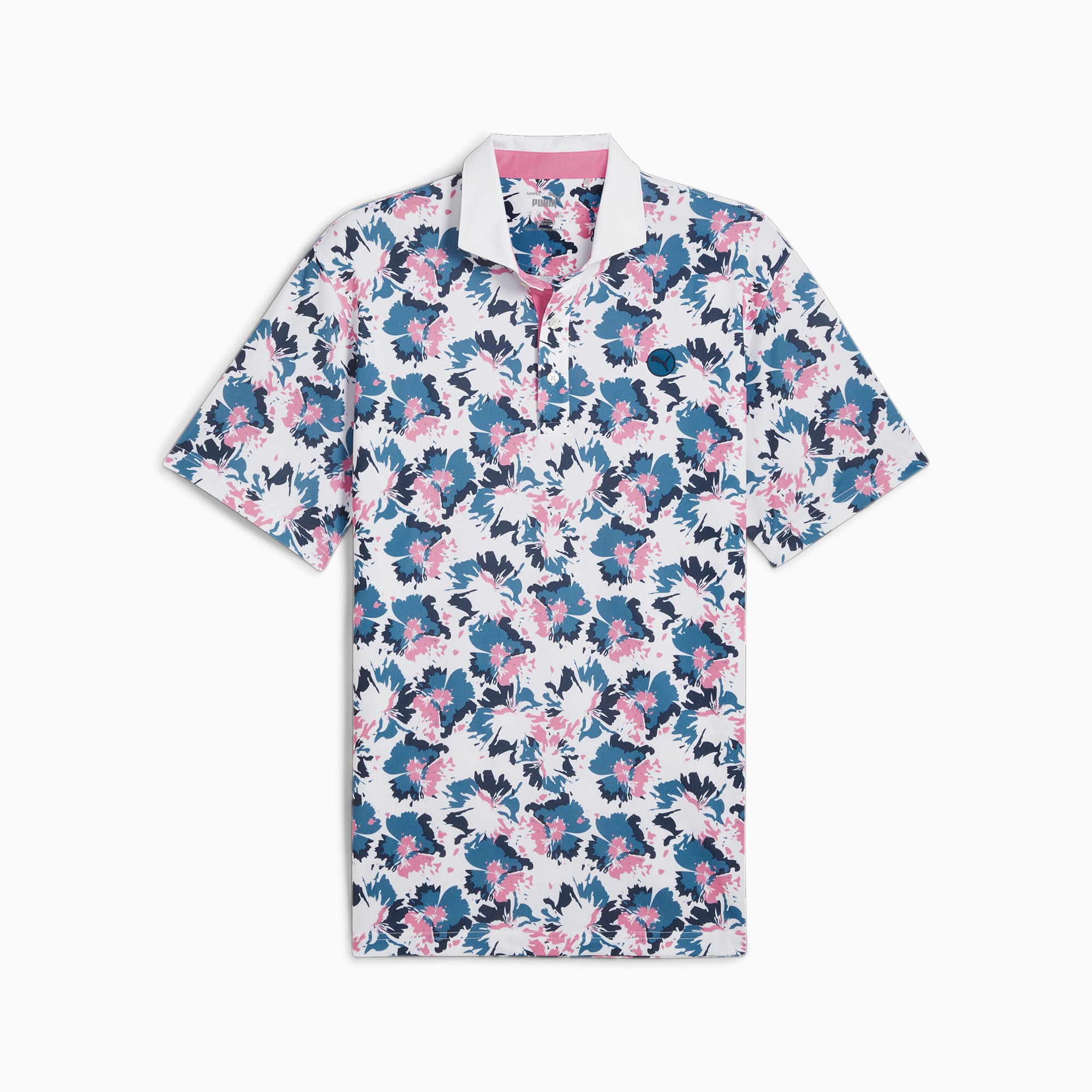 Kaos Polo Golf Pria Pique Borrego LC, White Glow-Blue Horizon, large-IDN