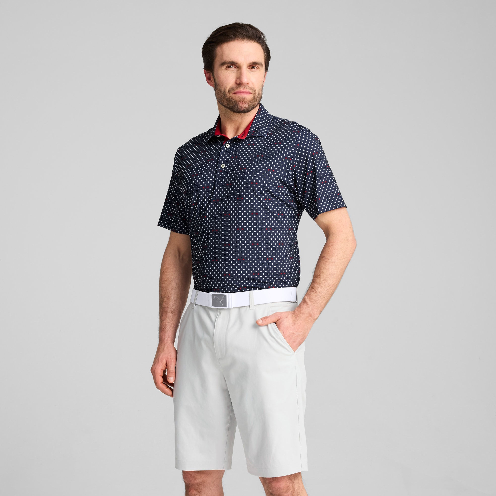 MATTR Burgh Golf Polo Men, Deep Navy-White Glow, large