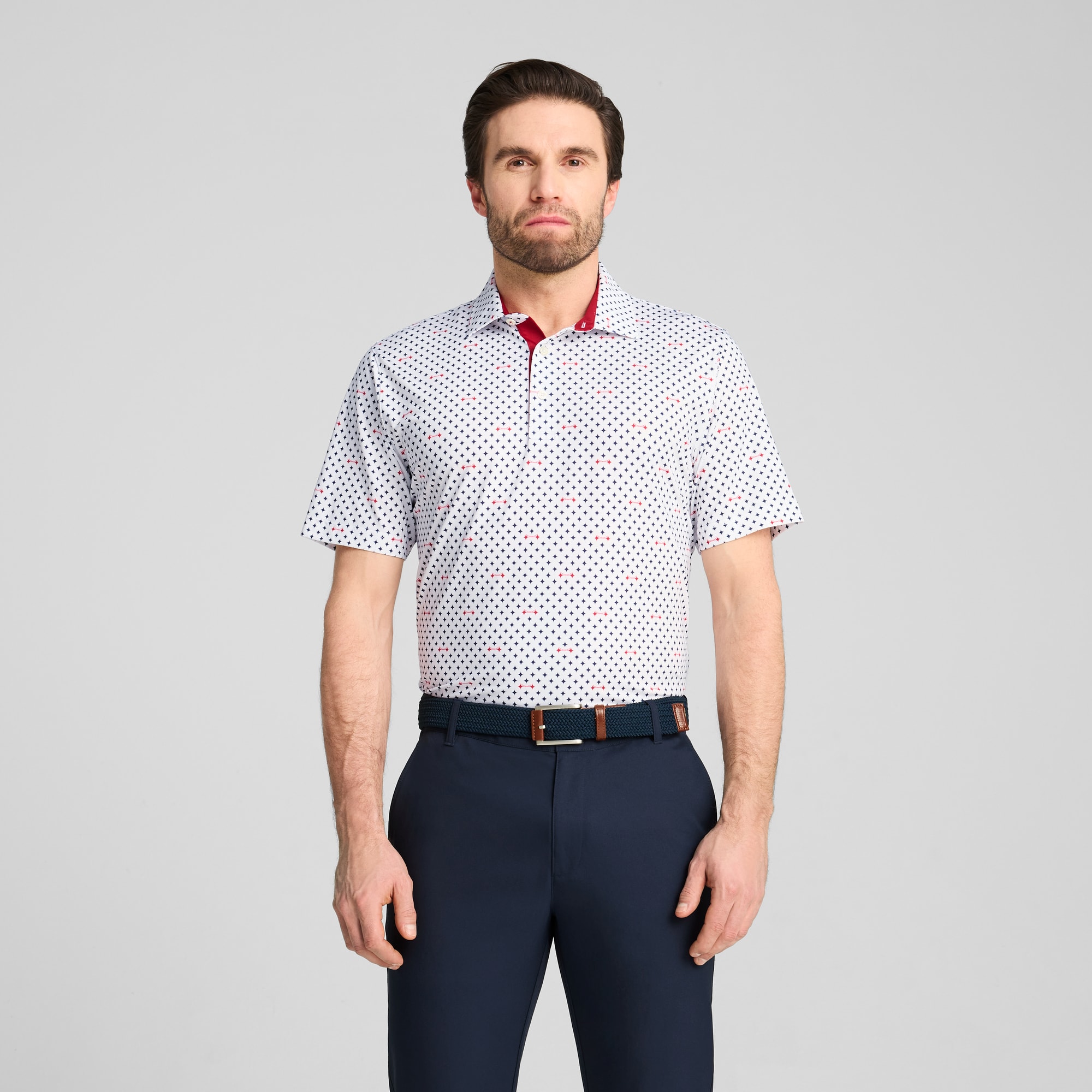 MATTR Burgh Golf Polo Men, White Glow-Deep Navy, large