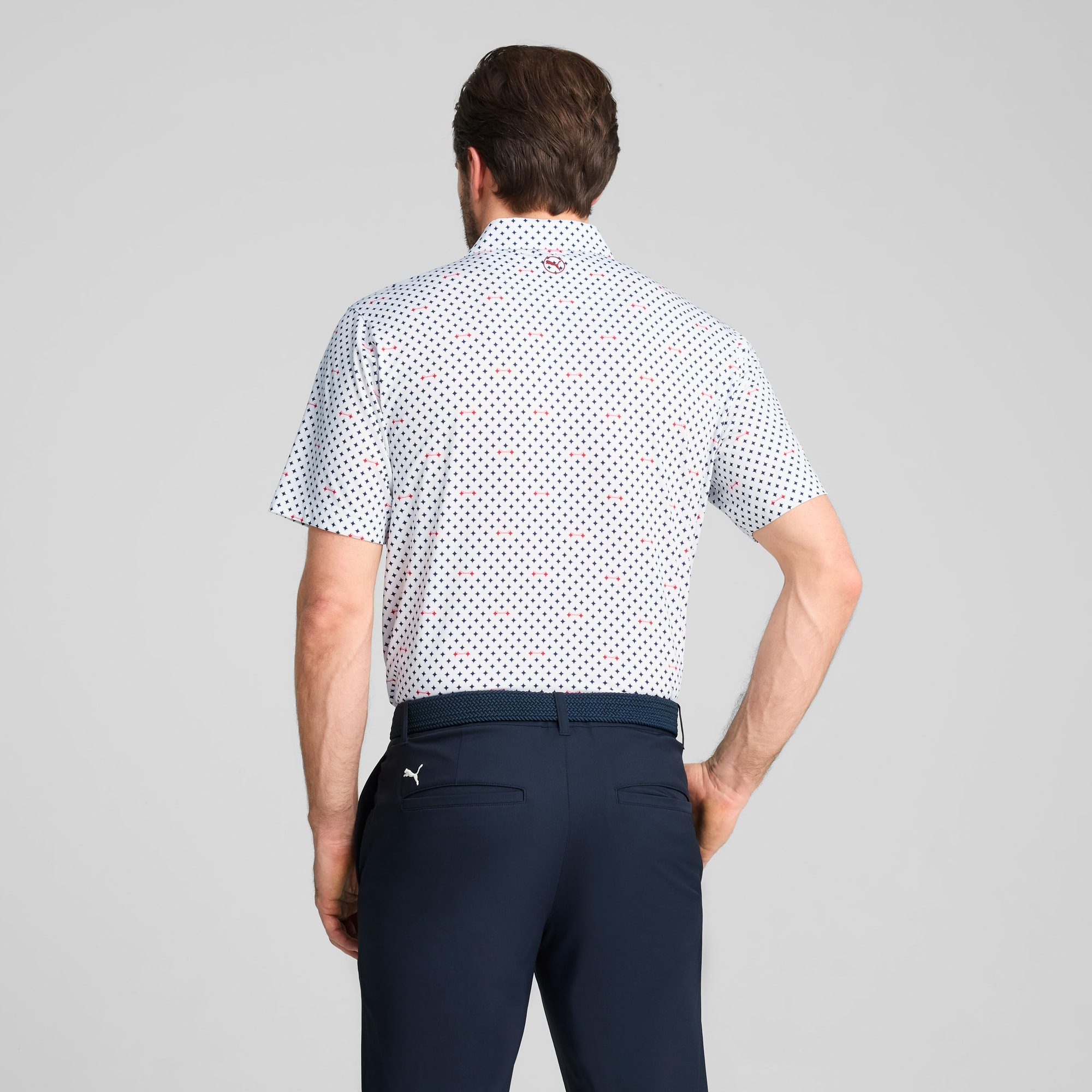 MATTR Burgh golfpolo voor heren, White Glow-Deep Navy, large