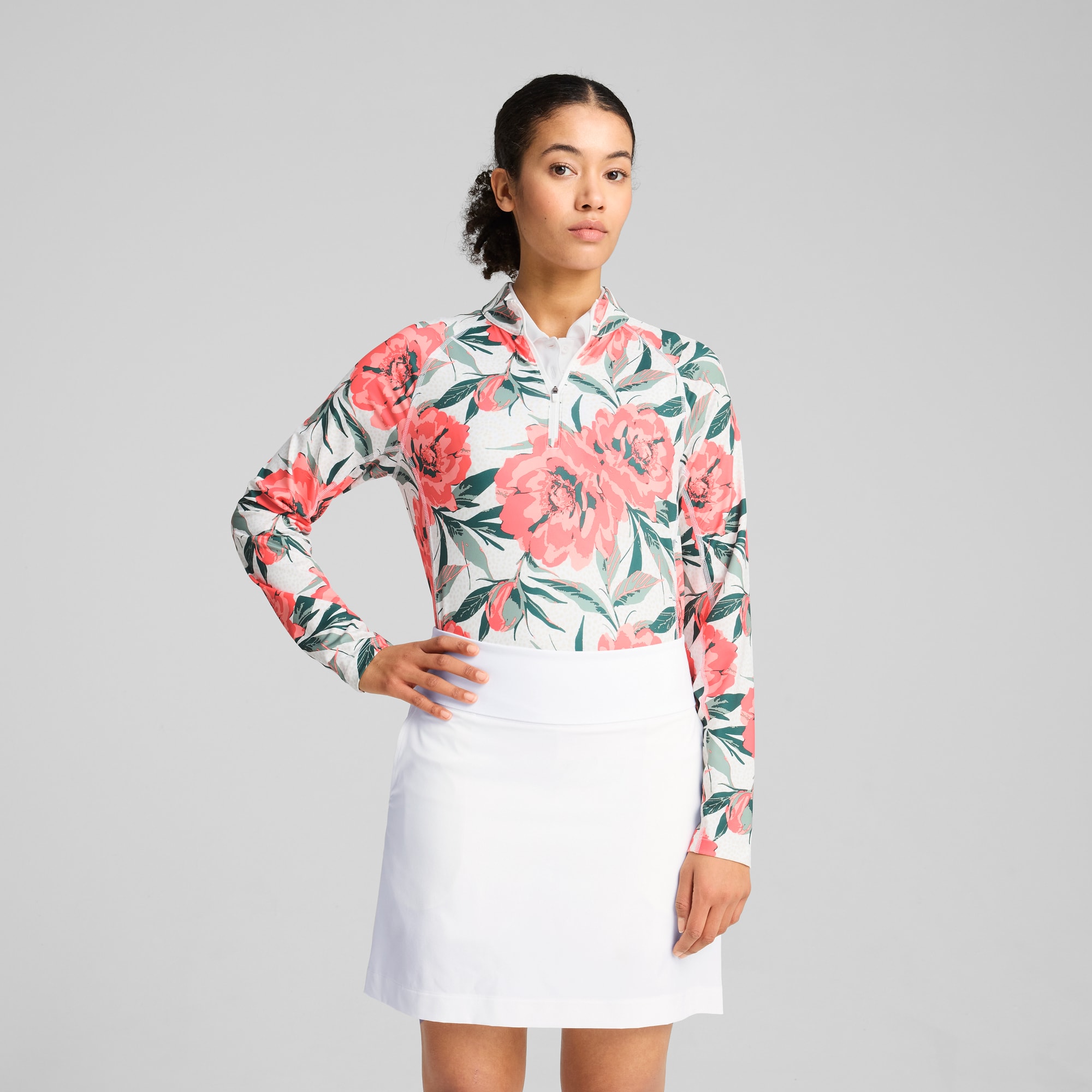 YOU-V Beautiful Game top met kwartrits voor dames, White Glow-Peach Frost, large