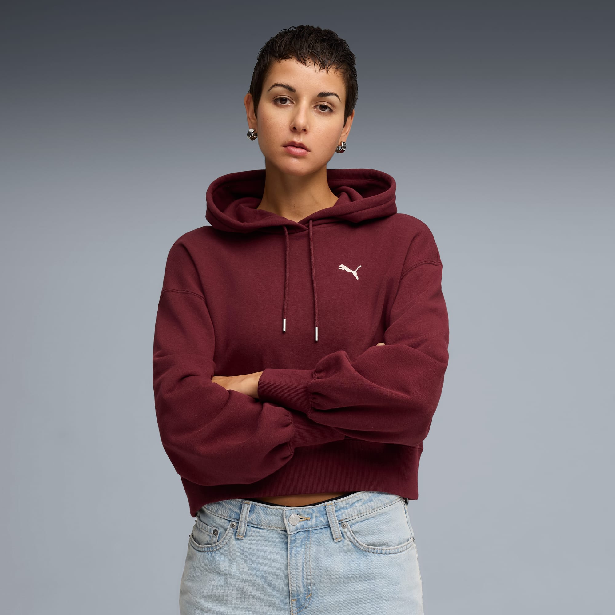 Hoodie court décontracté WARDROBE ESS Femme, Ruby Shimmer, large