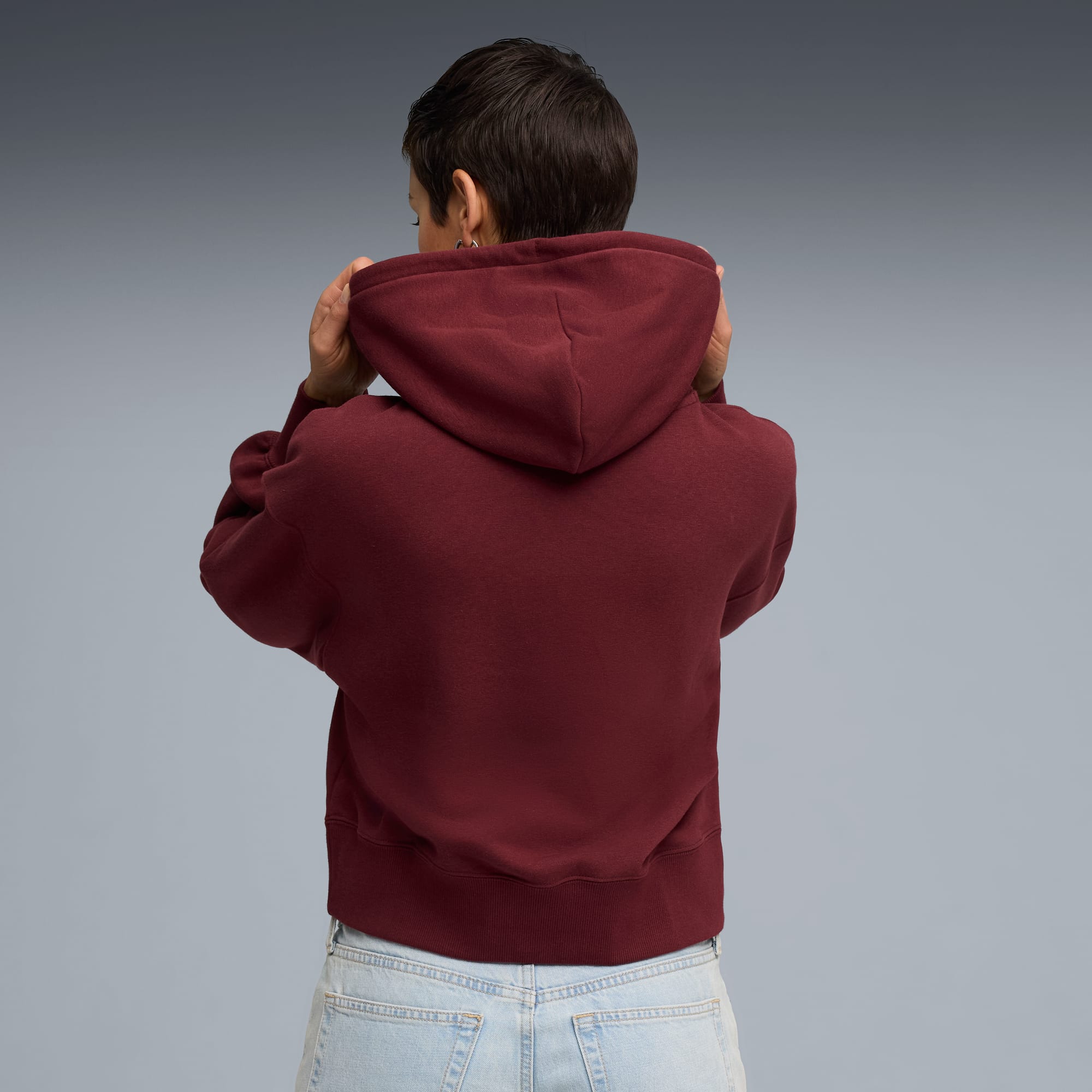 WARDROBE ESS Kurzer Relaxed Fit Hoodie Damen, Ruby Shimmer, large