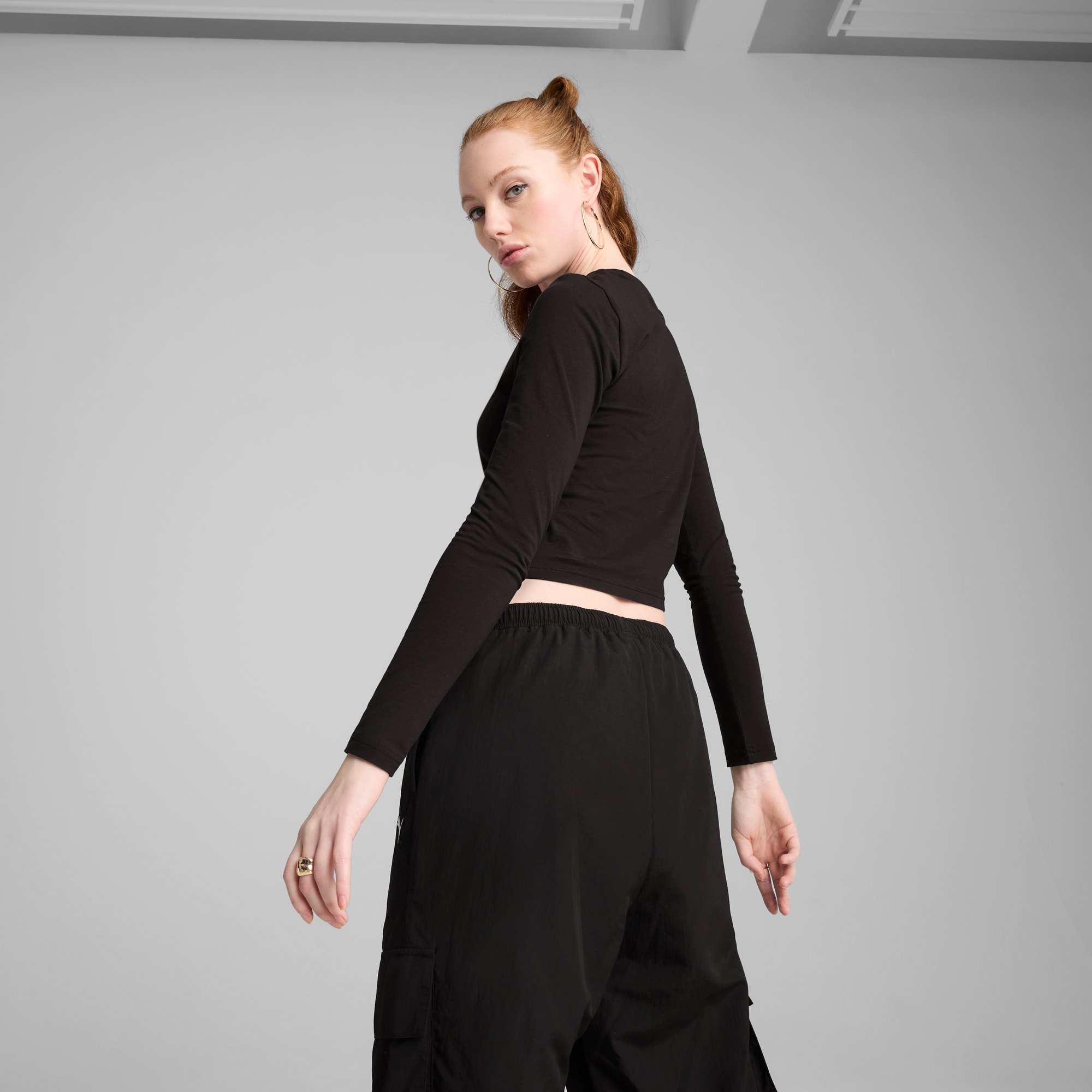 WARDROBE ESS Longsleeve Baby Tee Women, PUMA Black, large