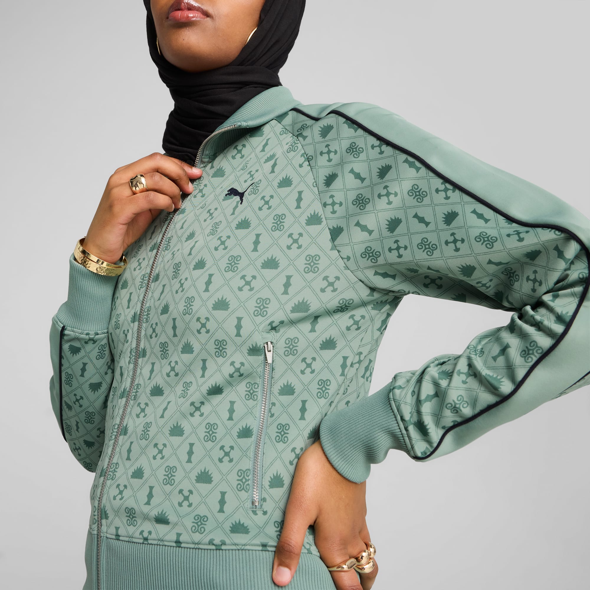Road To Unity Printed T7 Track Jacket Women, Green Moon-AOP, large