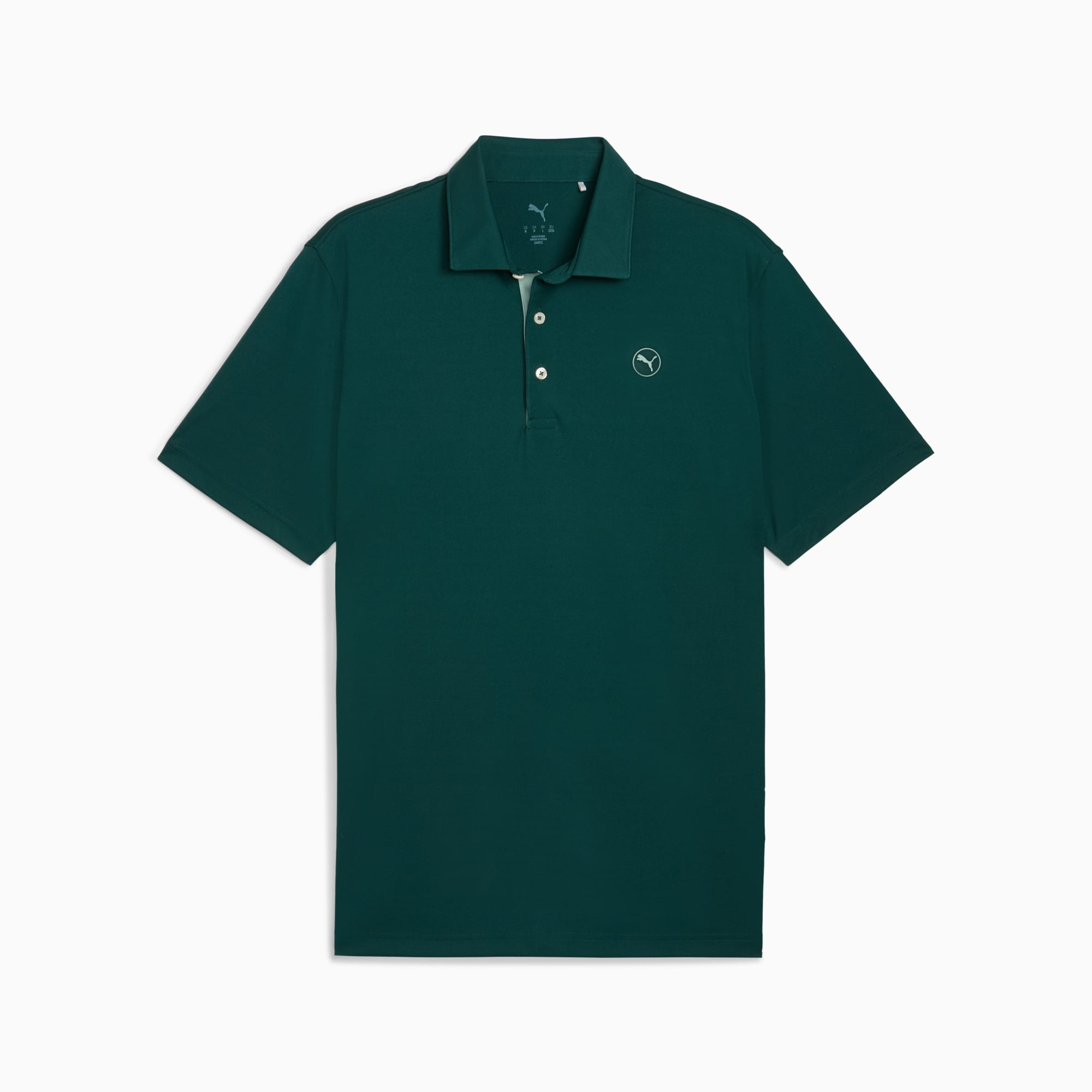 Grünes PUMA Poloshirt für Erwachsene mit kurzen Ärmeln und Knopfleiste.
