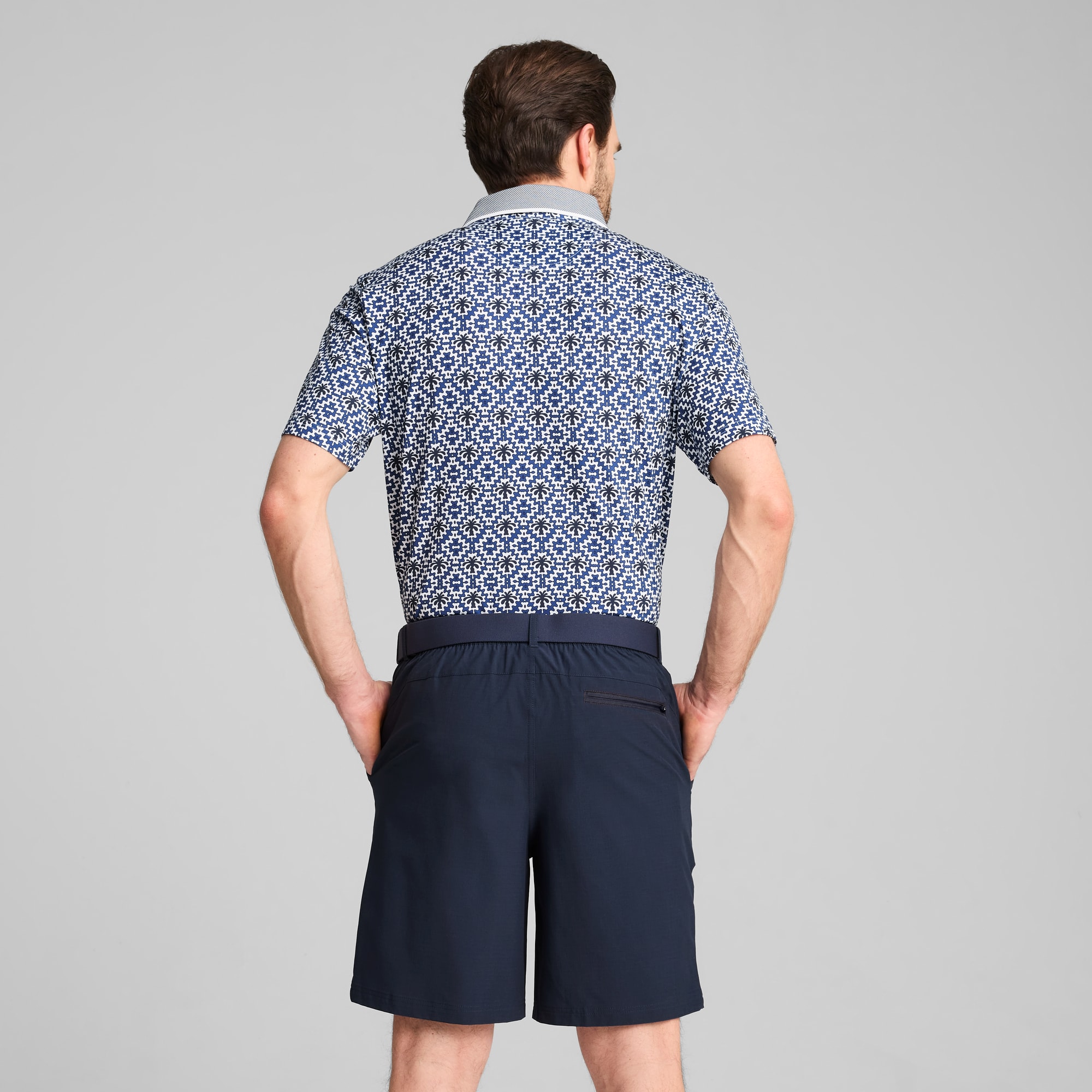 PUMA x PALM TREE CREW Tile golfpolo voor heren, White Glow-Deep Navy, large