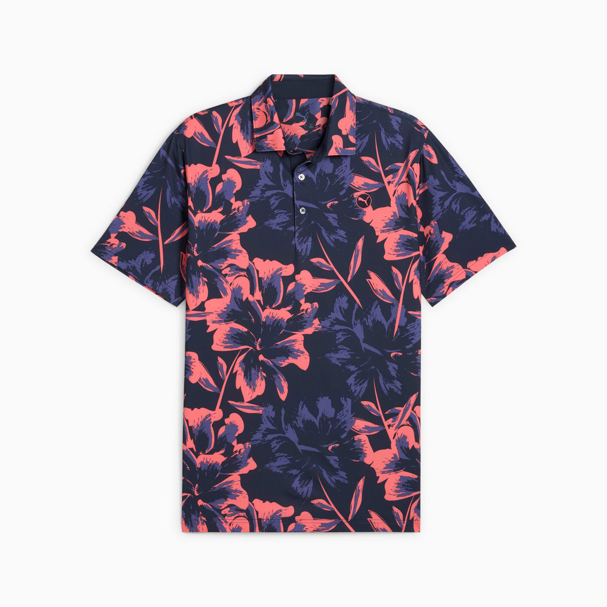 Puma MATTR Broken Flower Polo Shirt - Deep Navy/Peach Frost