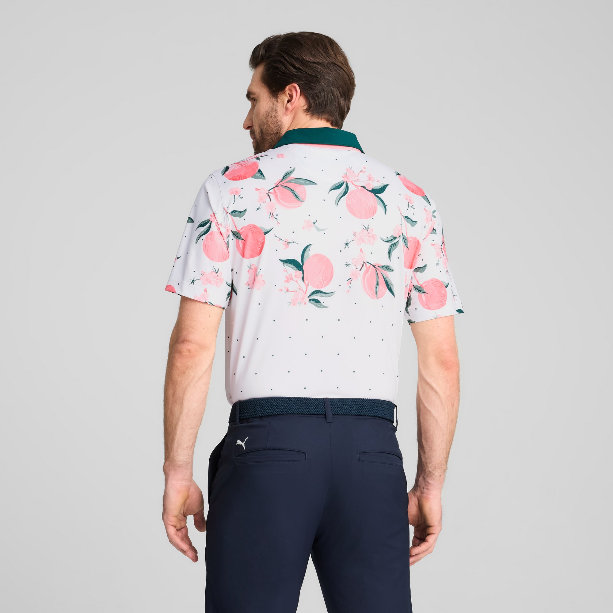 MATTR Freshly Picked Golf Polo Men, White Glow-Pink Fruit, large