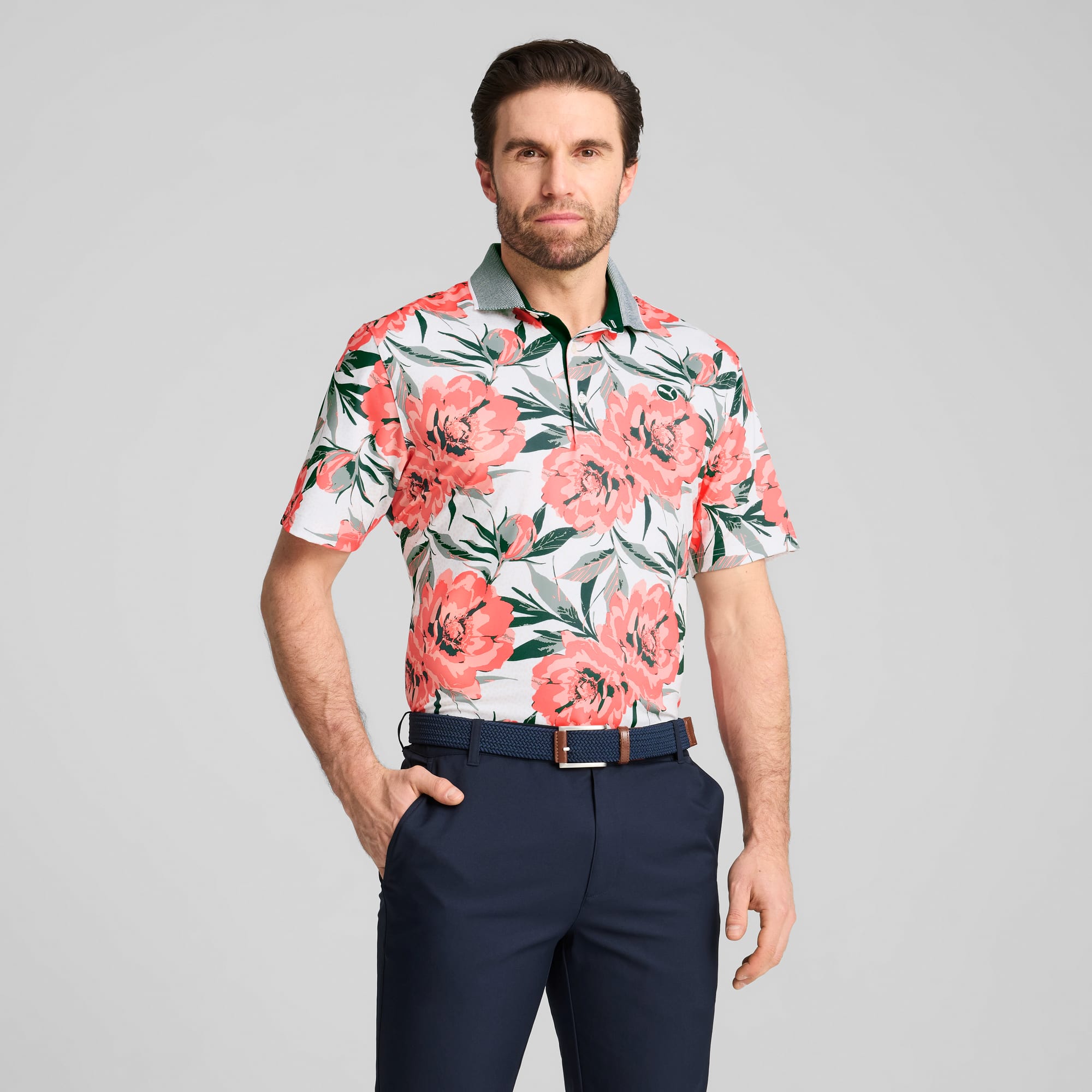 Polo de golf Beautiful Game MATTR Homme, White Glow-Red Fire, large