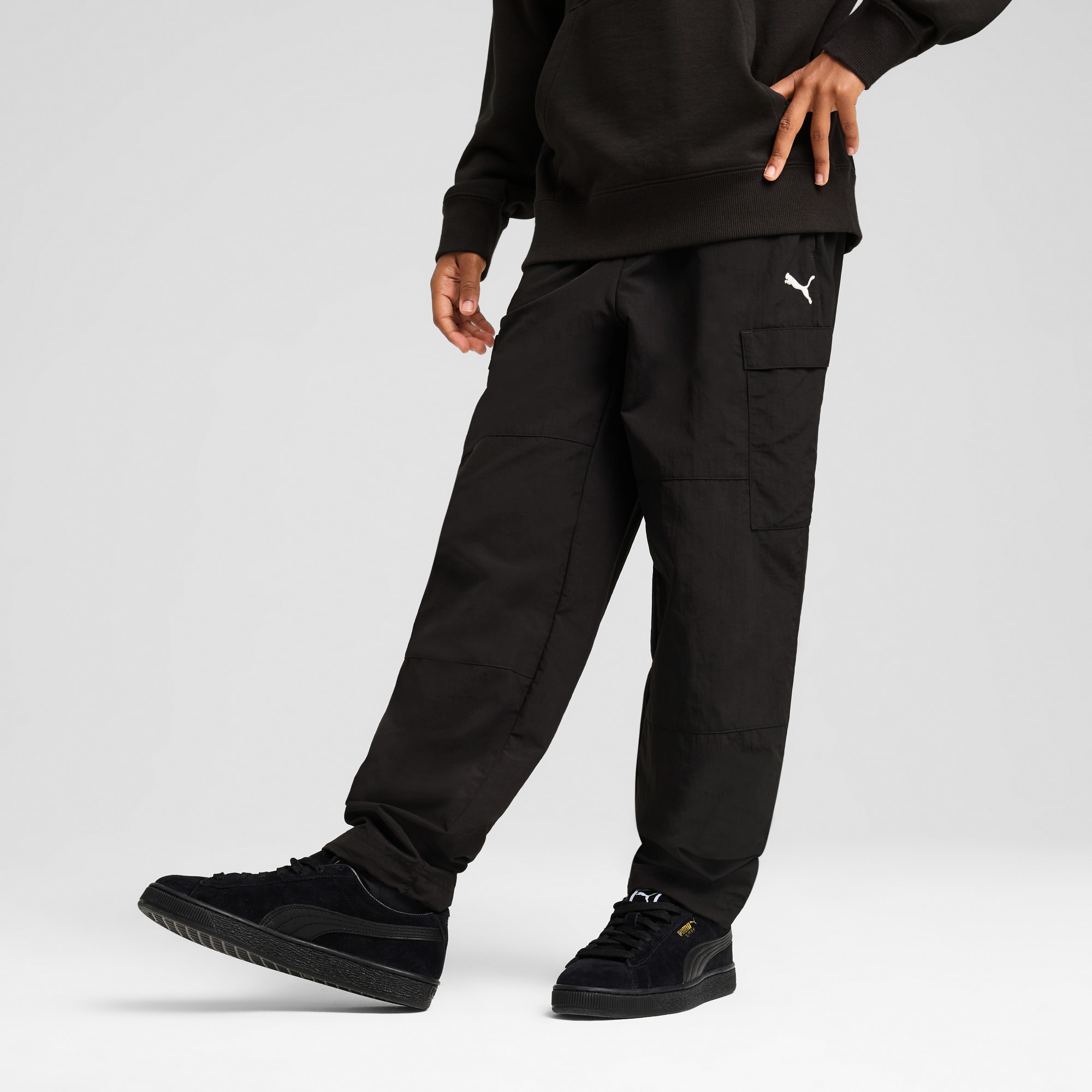 WARDROBE ESS Relaxed Woven Cargo Pants Youth, PUMA Black, large
