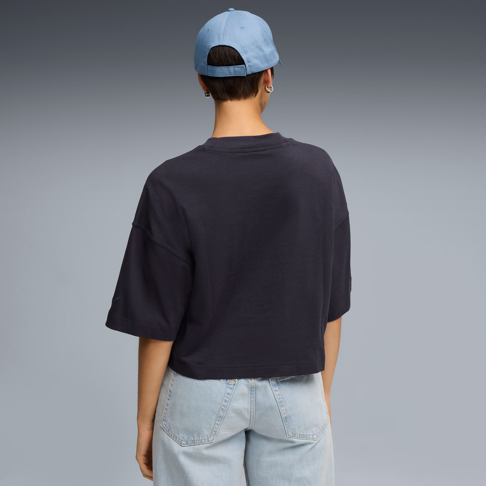 Premium Essentials oversized T-shirt met afbeelding voor dames, New Navy, large