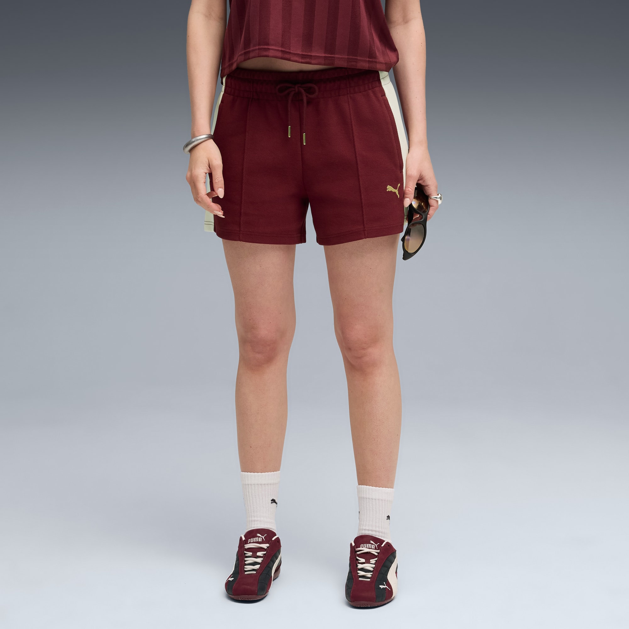 T7 Pintuck Shorts Frauen, Ruby Shimmer, large