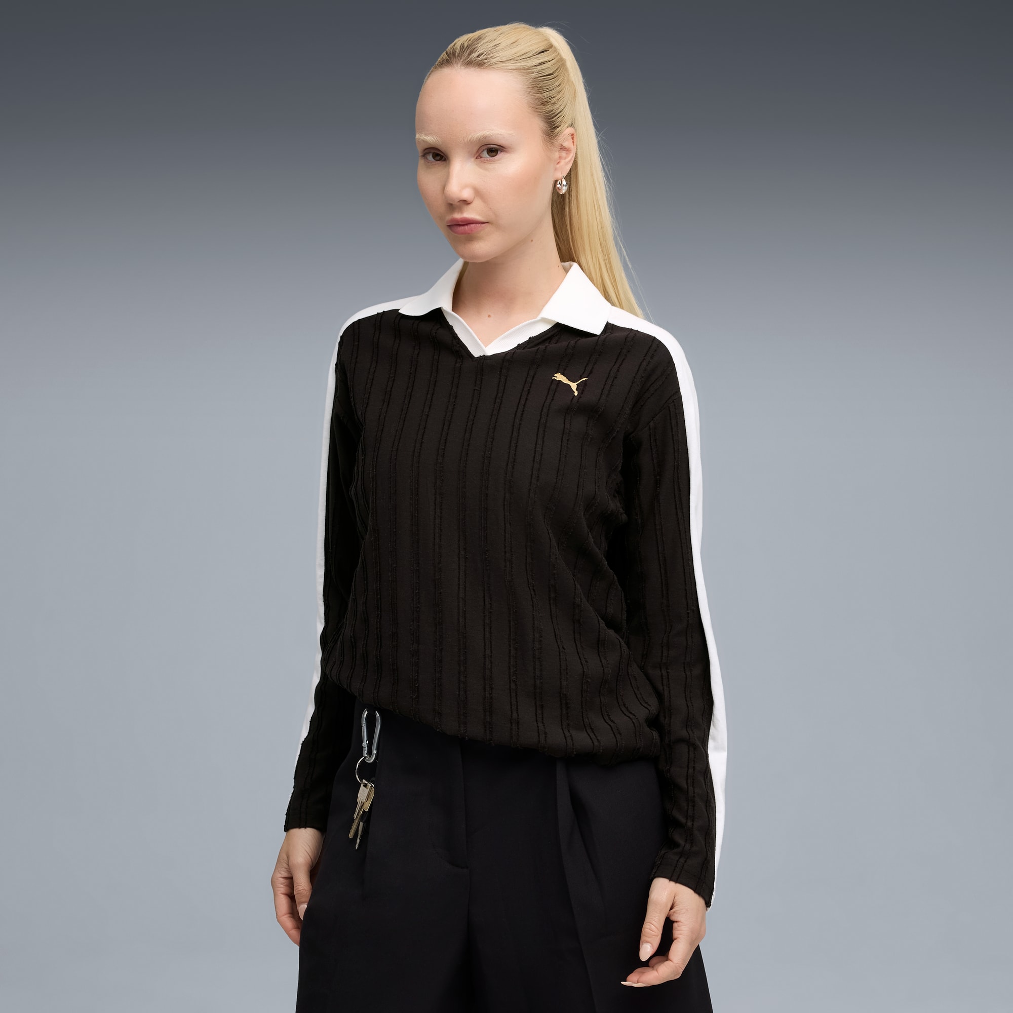 T7 Relaxed Langarm-Polo Damen, PUMA Black, large