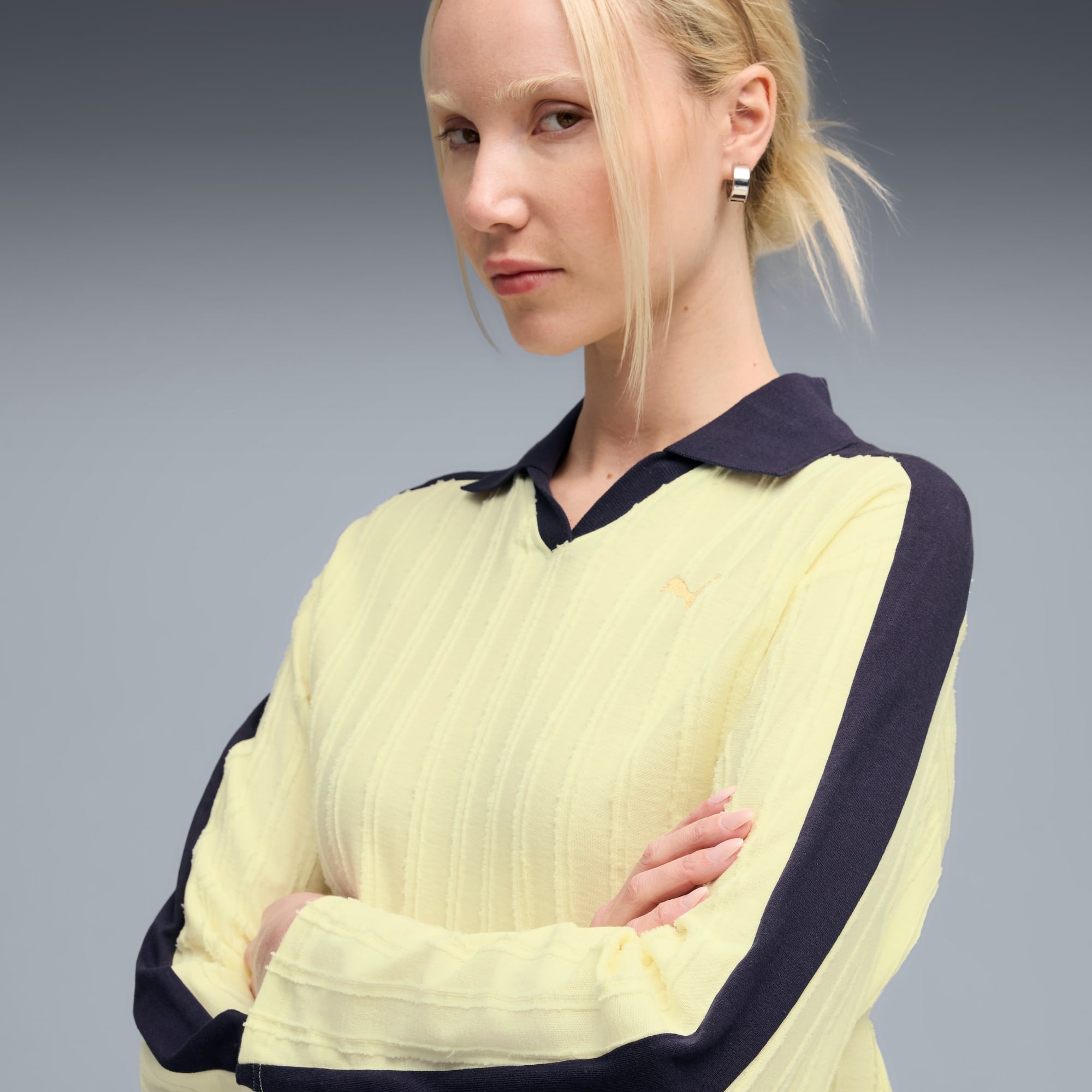 T7 Relaxed Langarm-Polo Damen, Gold Moon, large