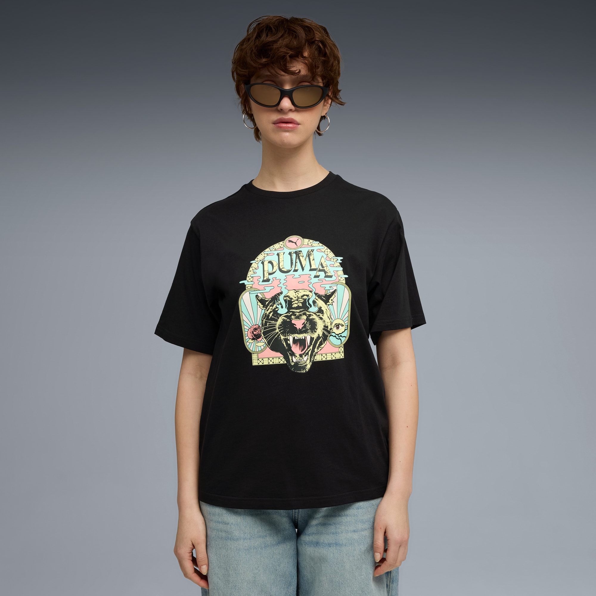 Graphic PUMA Fest relaxed T-shirt voor dames, PUMA Black, large